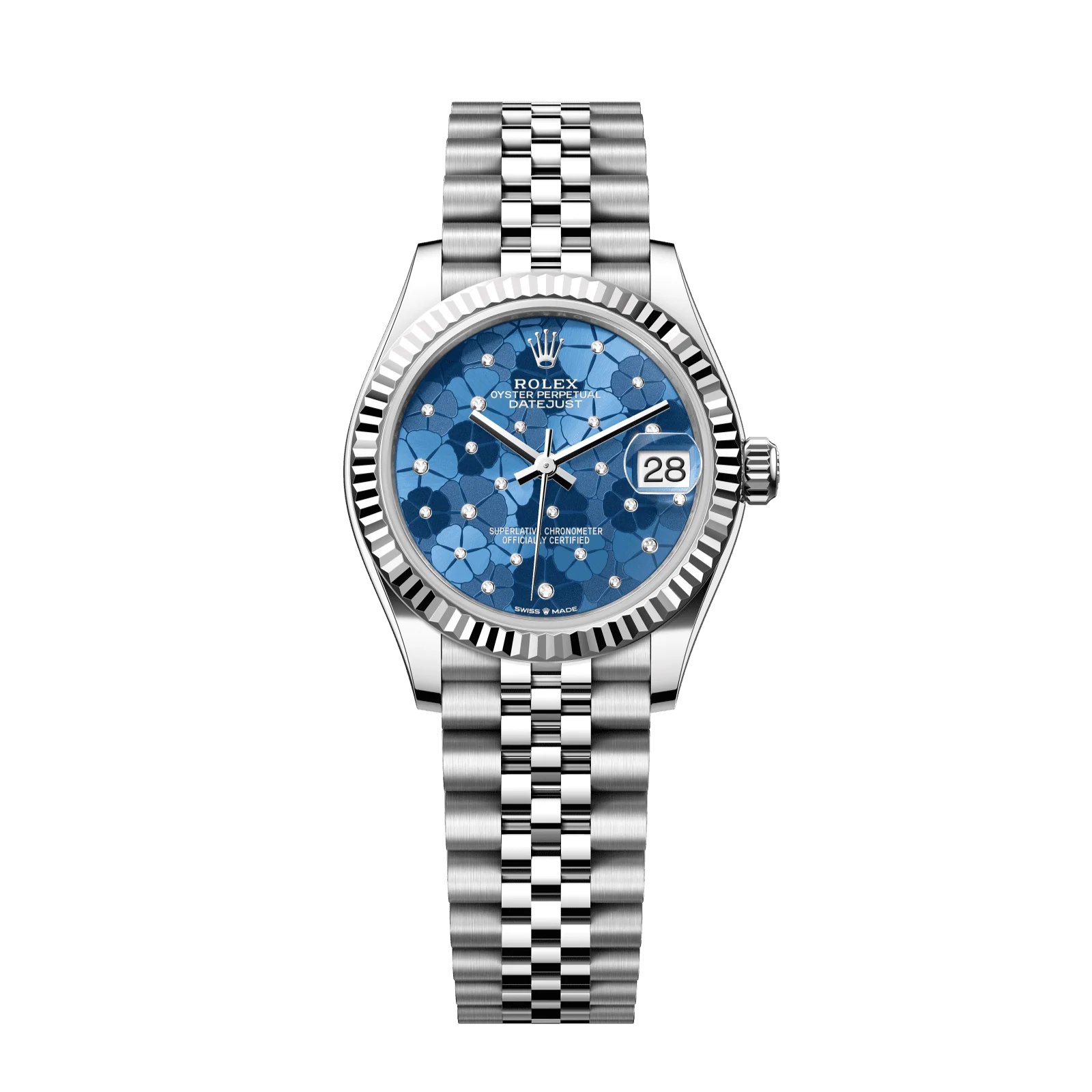Rolex Datejust 31 31 mm Azzurro Blue, Floral Motif Set With Diamonds Dial Oystersteel and White Gold Jubilee Bracelet 278274-0036