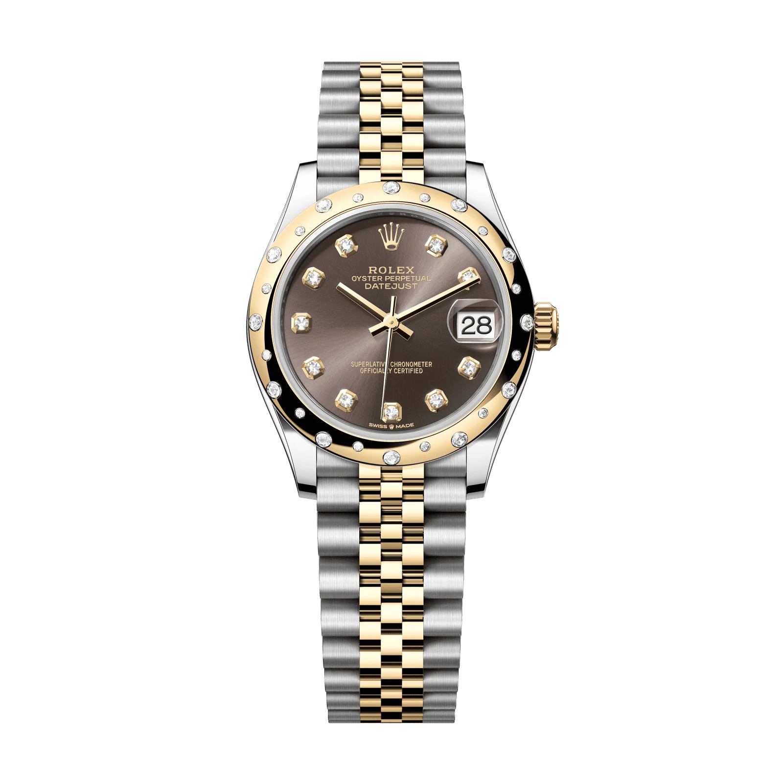 Rolex Datejust 31 mm Dark Grey Set With Diamonds Dial Oystersteel and 18k Yellow Gold Jubilee Bracelet 278343rbr-0022