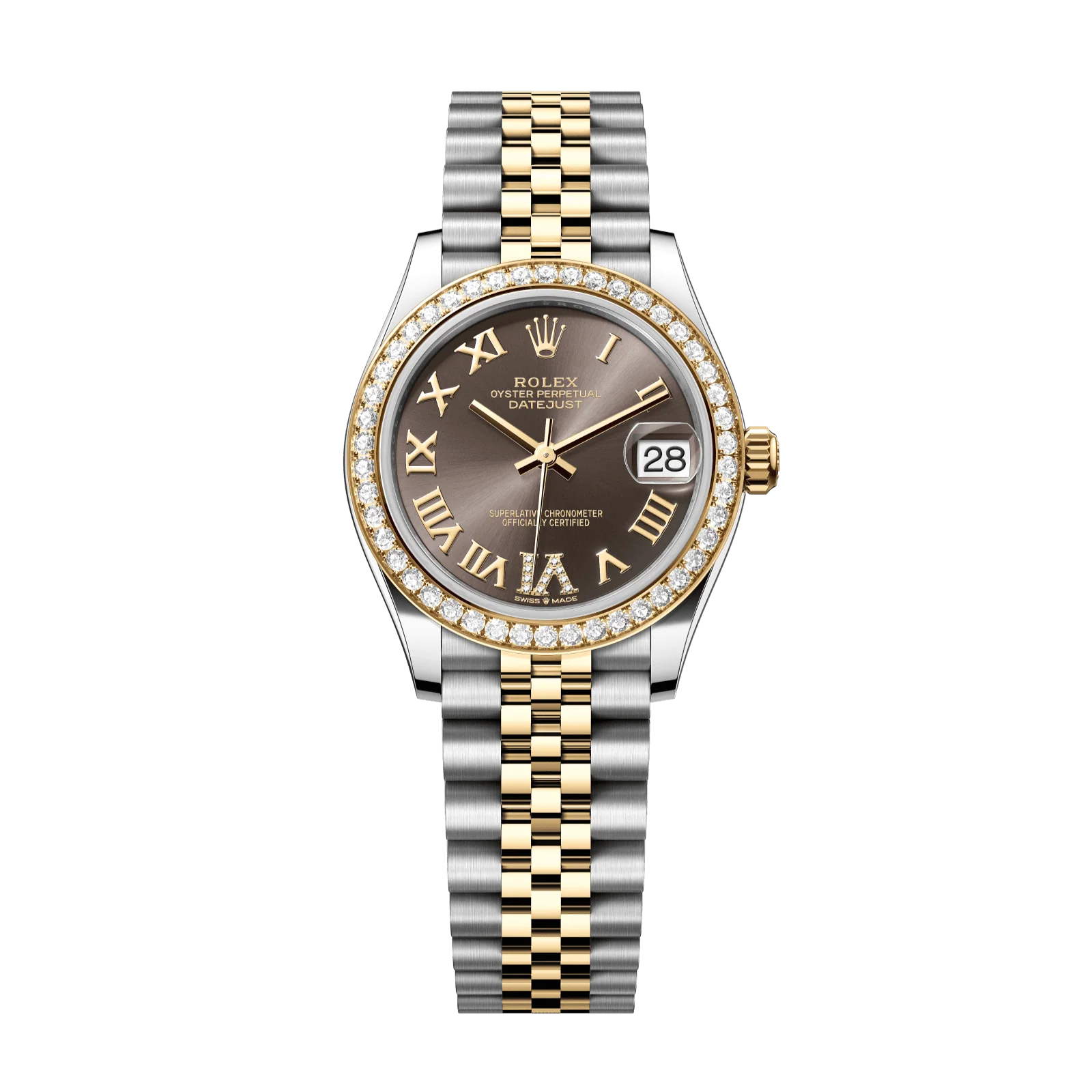 Rolex Datejust 31 mm Dark Grey Set With Diamonds Dial Oystersteel and 18k Yellow Gold Jubilee Bracelet 278383rbr-0018