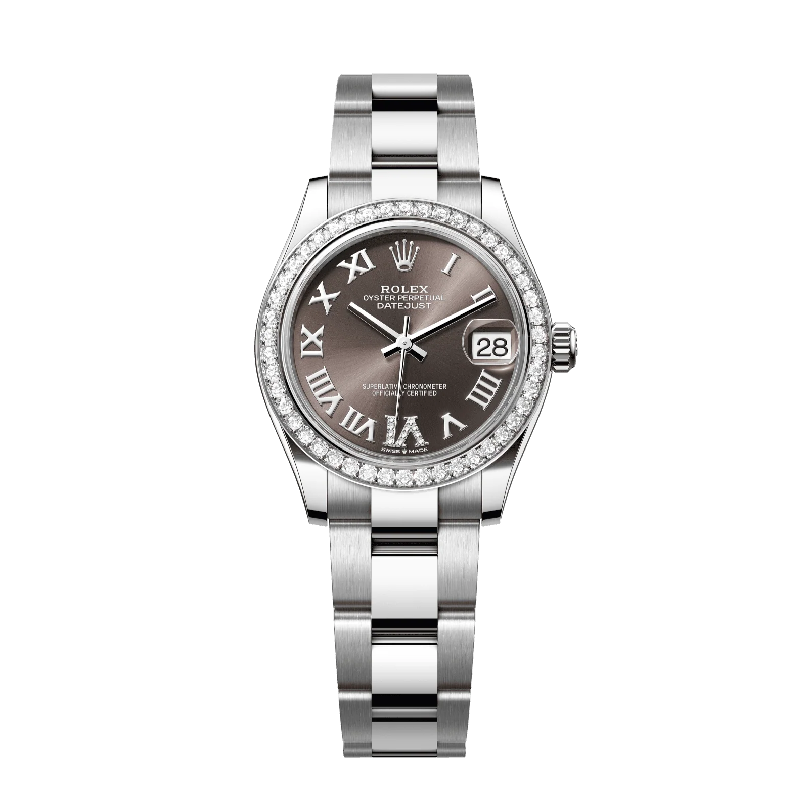 Rolex Datejust 31 mm Dark Grey Set With Diamonds Dial Oystersteel and White Gold Oyster Bracelet 278384rbr-0031