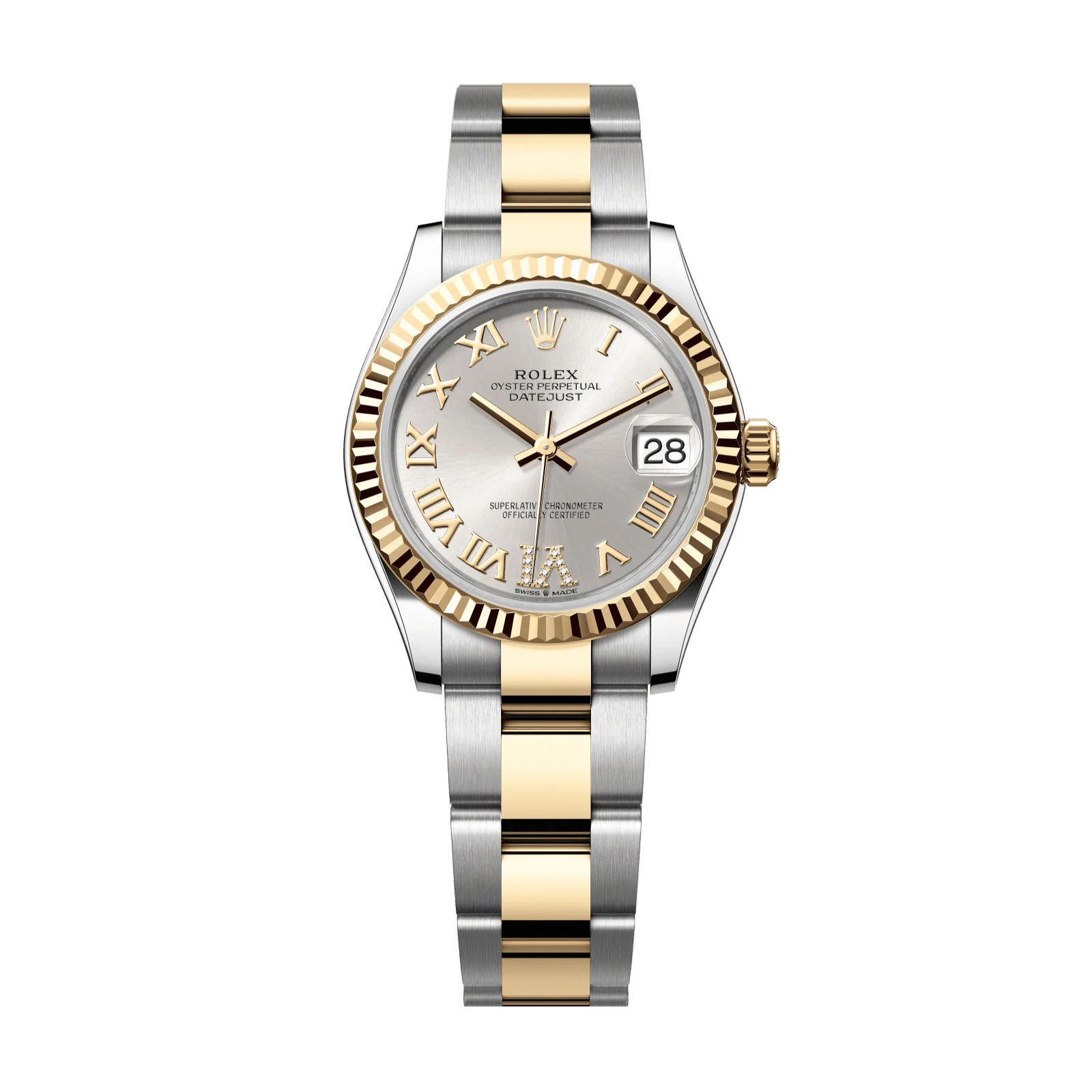 Rolex Datejust 31 mm Silver Set With Diamonds Dial Oystersteel and 18k Yellow Gold Oyster Bracelet 278273-0003