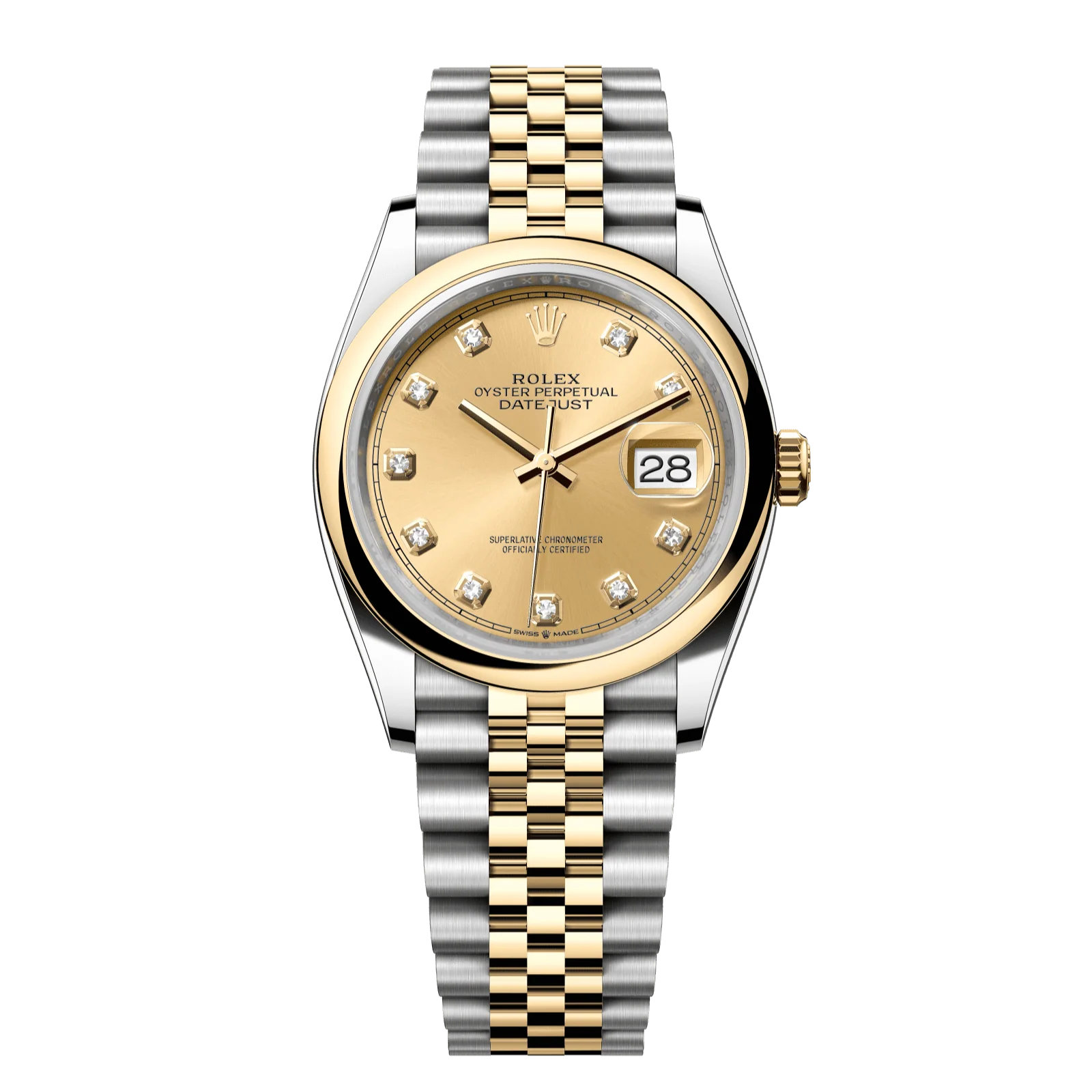 Rolex Datejust 36 mm Champagne-Colour Set With Diamonds Dial Oystersteel and 18k Yellow Gold Jubilee Bracelet 126203-0017