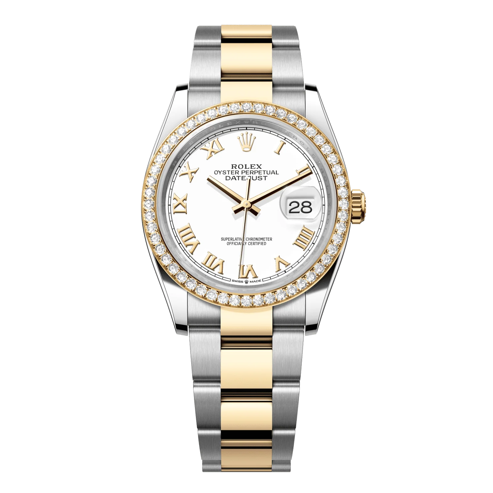 Rolex Datejust 36 mm White Dial with Diamonds Oystersteel and 18k Yellow Gold Oyster Bracelet 126283rbr-0016