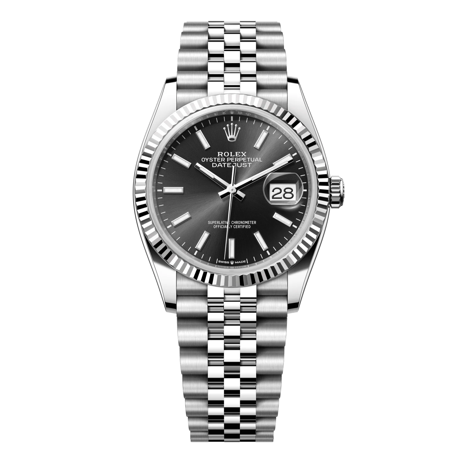 Rolex Datejust 36mm Bright Black Dial Oystersteel and White Gold Jubilee Bracelet 126234-0015