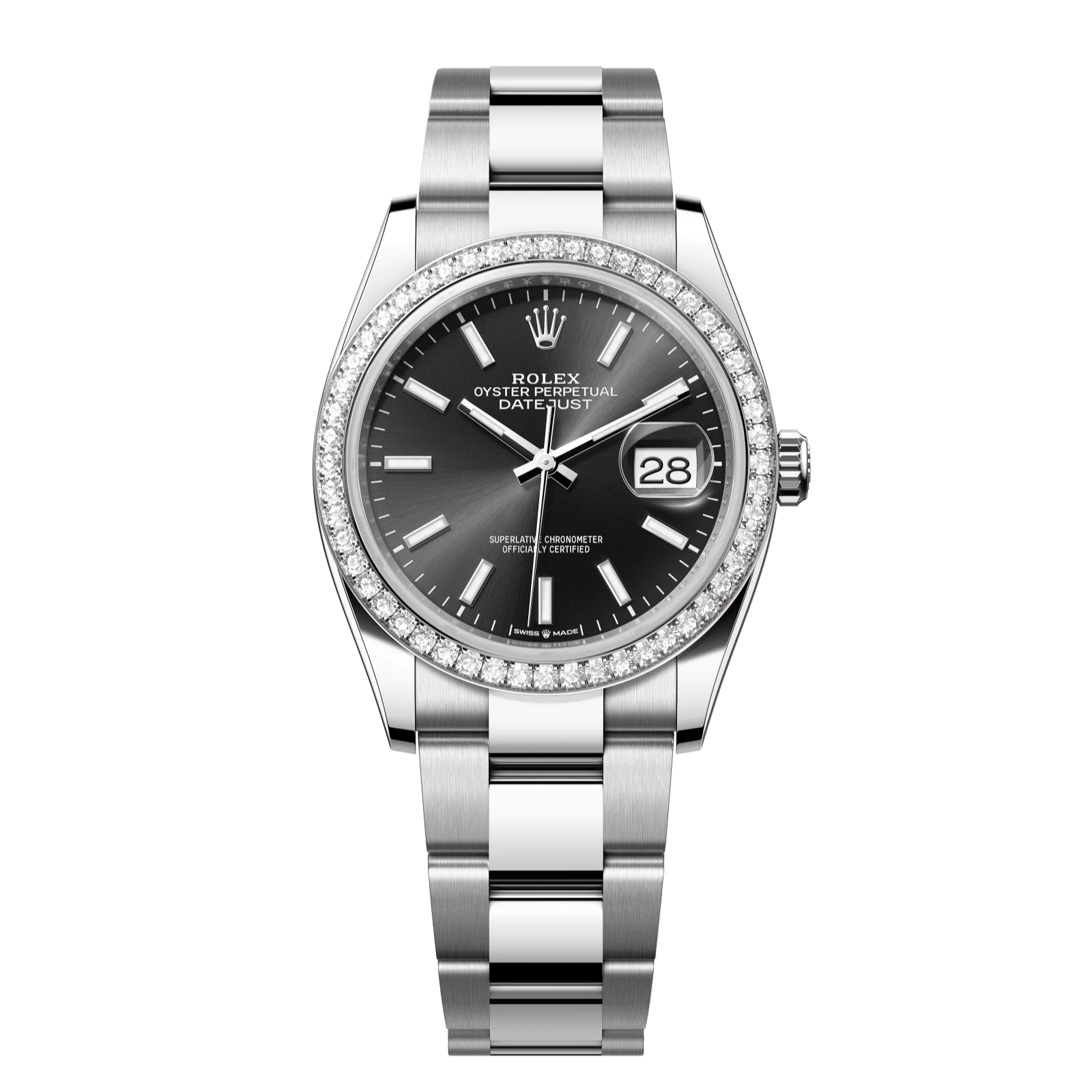 Rolex Datejust 36mm Bright Black Dial with Diamonds Oystersteel and White Gold Oyster Bracelet 126284rbr-0008