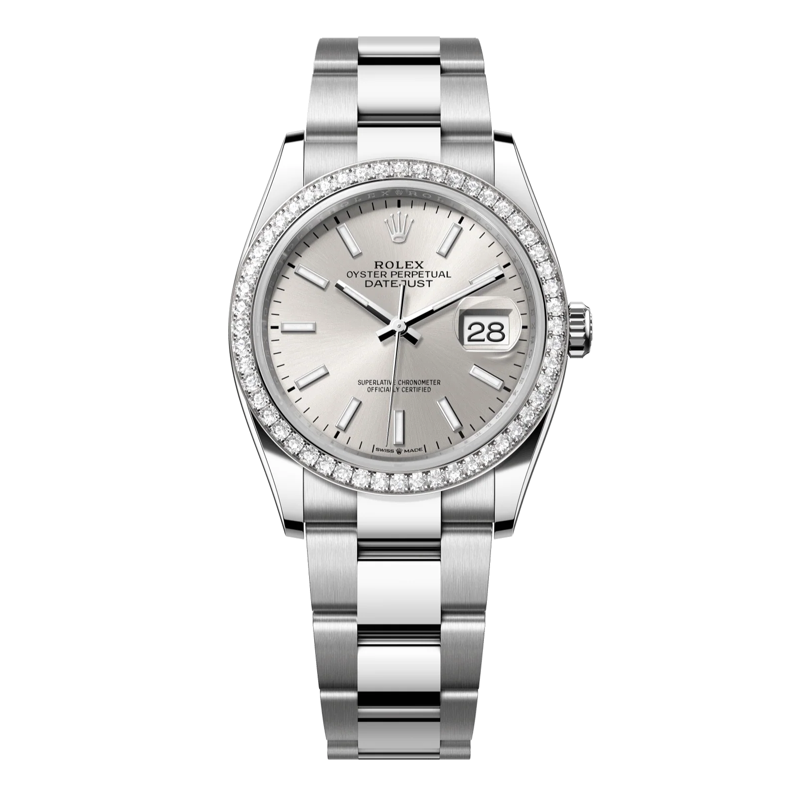 Rolex Datejust 36mm Silver Dial with Diamonds Oystersteel and White Gold Oyster Bracelet 126284rbr-0006