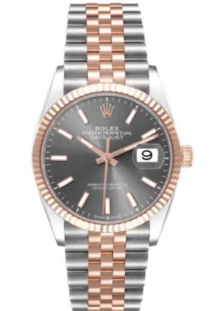 Rolex Datejust 36mm 2 Tone 18k Rose Gold & Stainless Steel Grey ‘Dark Rhodium’ Dial Fluted Bezel Jubilee Bracelet 126231