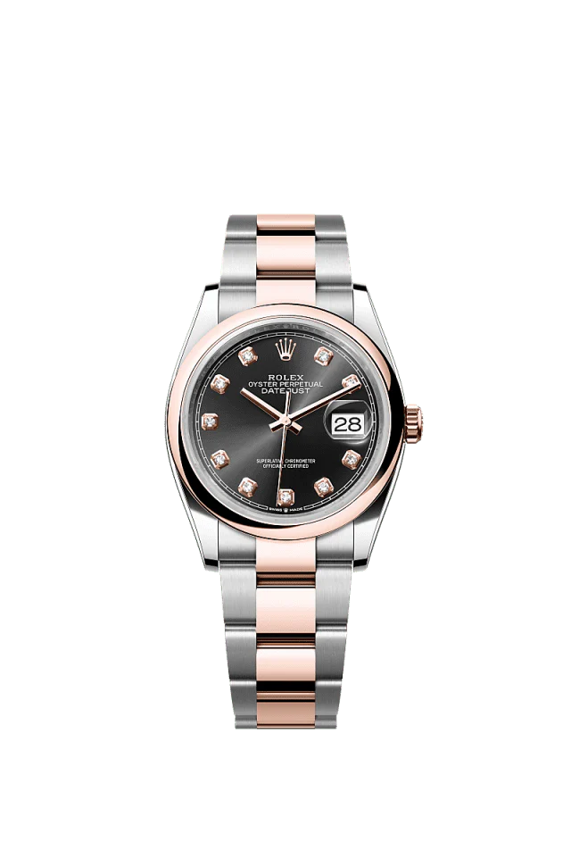 Rolex Datejust 36mm Bright Black Diamond Dial Oystersteel & Everose Gold m126201-0020