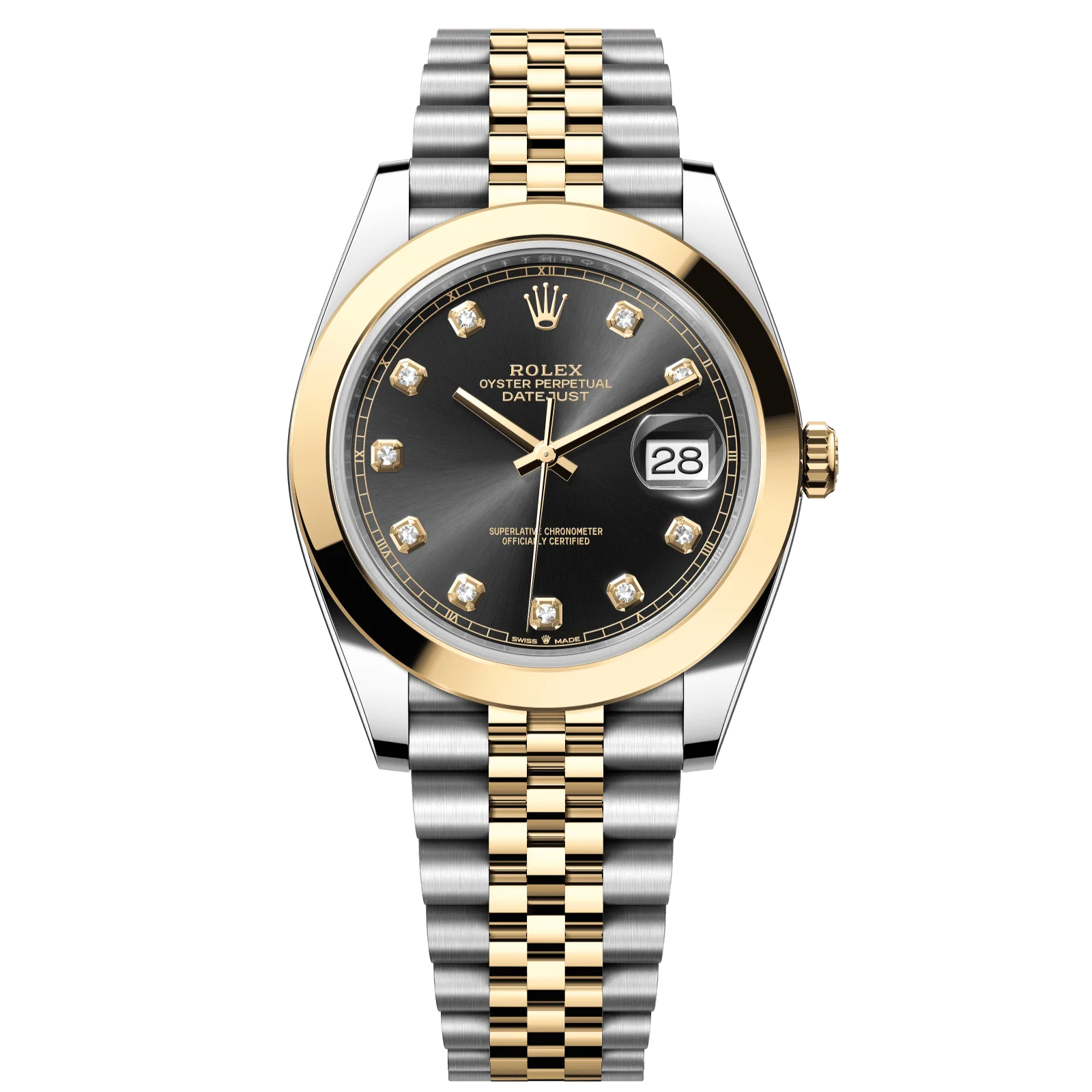Rolex Datejust 41 mm Bright Black Set With Diamonds Dial Oystersteel and 18k Yellow Gold Jubilee Bracelet 126303-0006