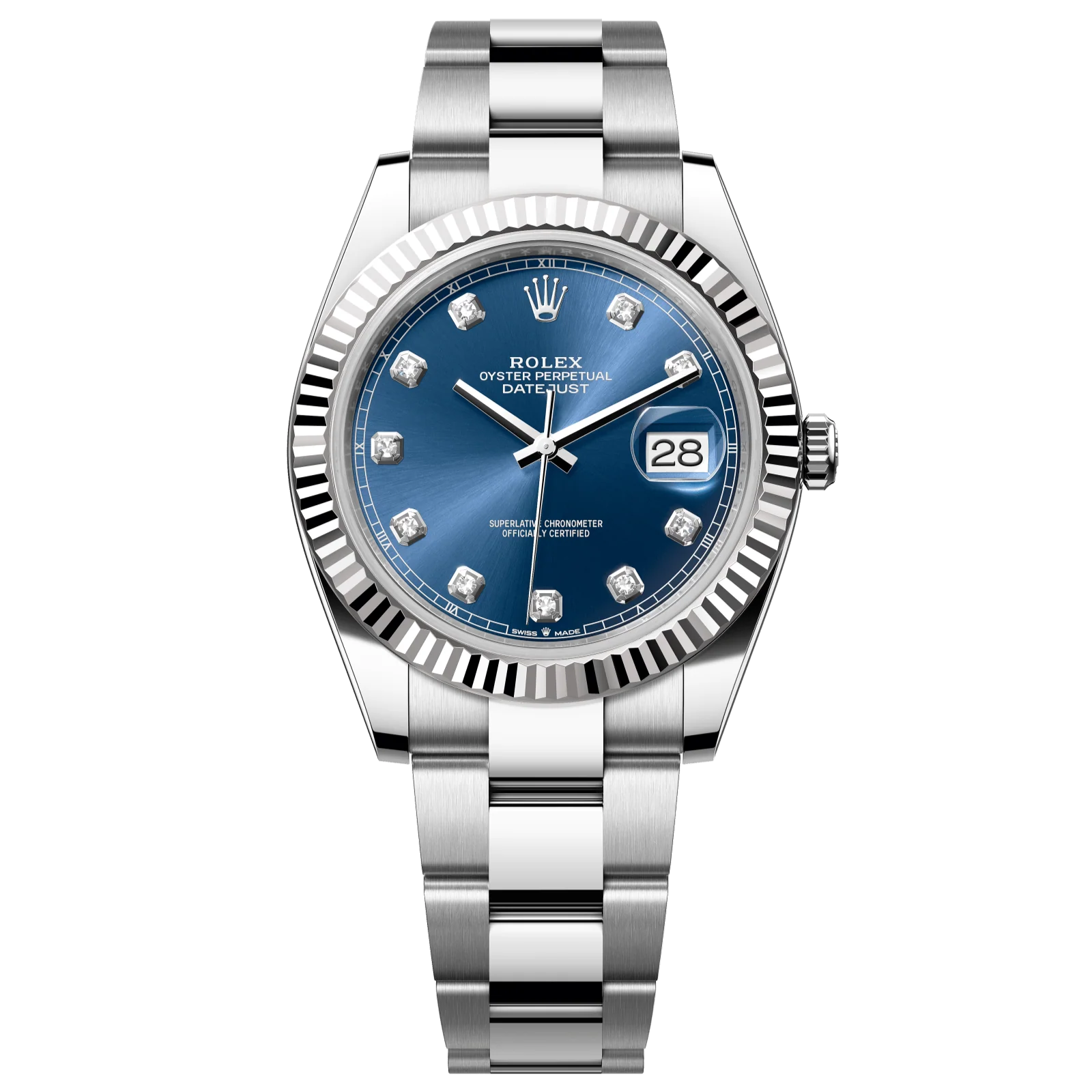 Rolex Datejust 41 mm Bright Blue Dial with Diamonds Oystersteel and White Gold Oyster Bracelet 126334-0015
