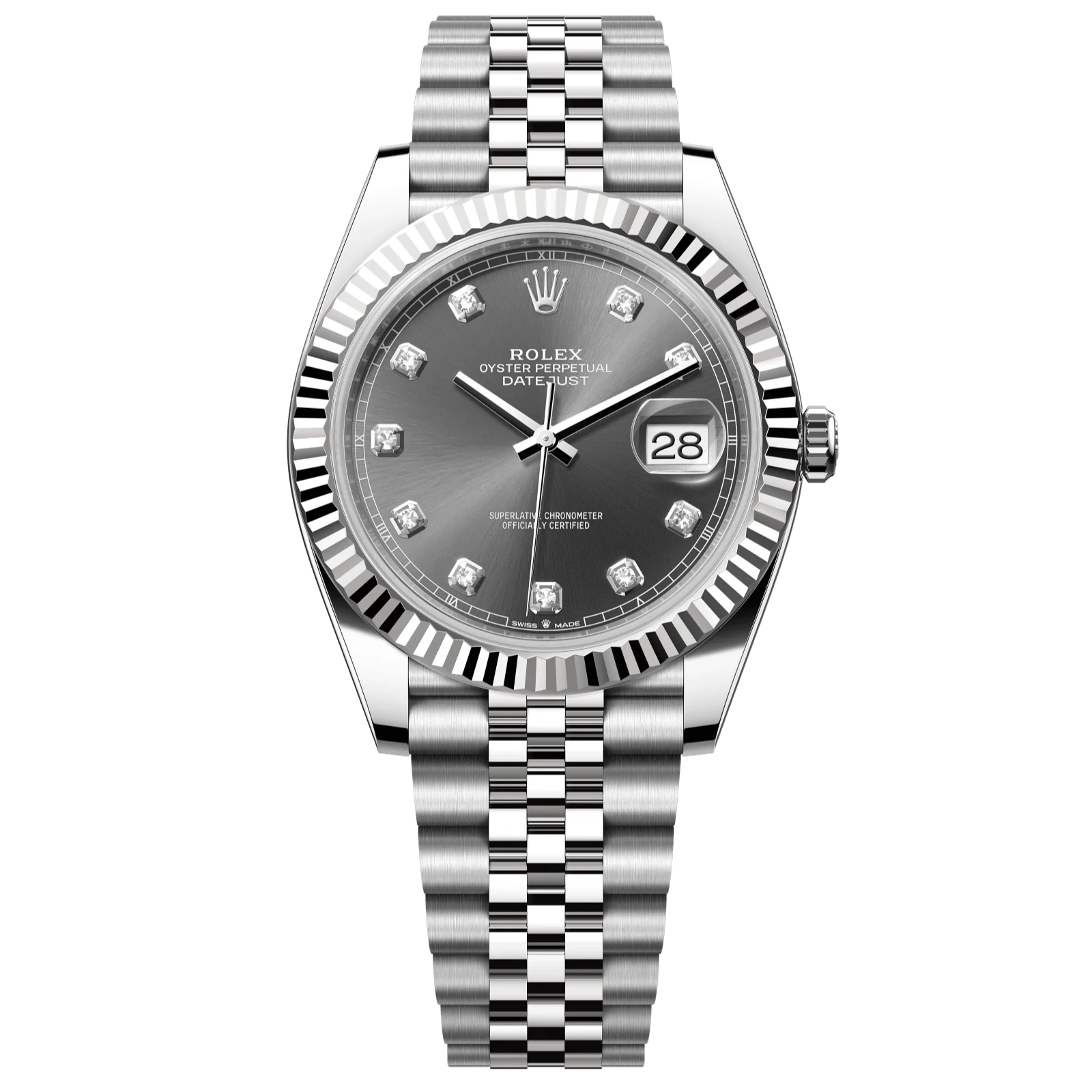 Rolex Datejust 41 mm Slate Dial with Diamonds Oystersteel and White Gold Jubilee Bracelet 126334-0006
