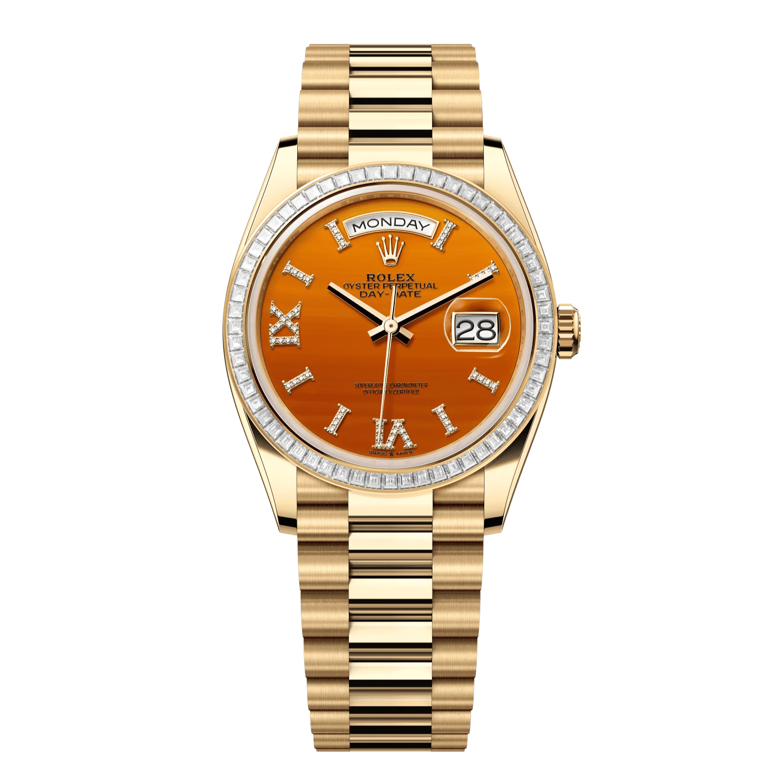 Rolex Day-Date 36 mm Carnelian Set With Diamonds Dial 18k Yellow Gold President Bracelet 128398tbr-0018