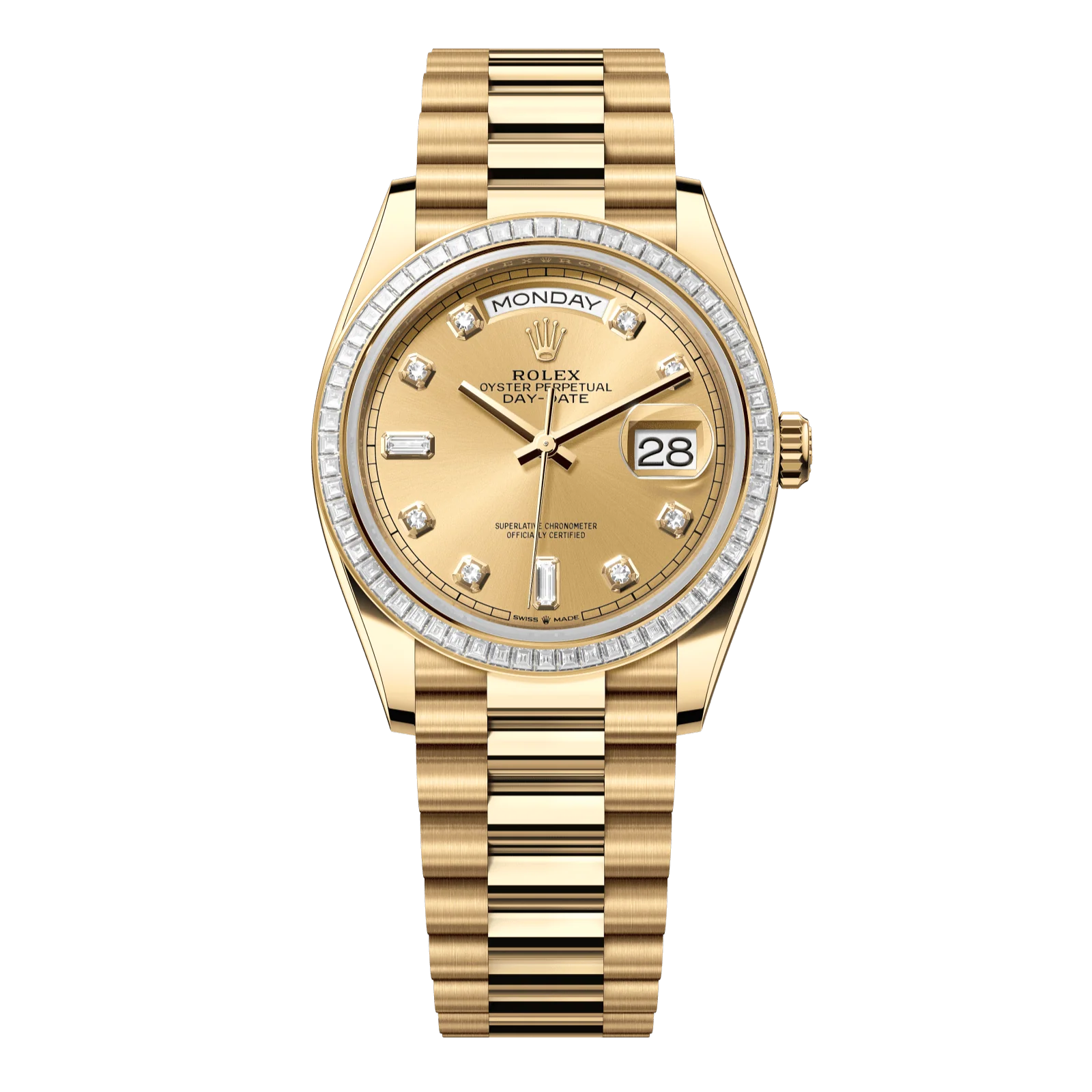 Rolex Day-Date 36 mm Champagne-Colour Set With Diamonds Dial 18k Yellow Gold President Bracelet 128398tbr-0002