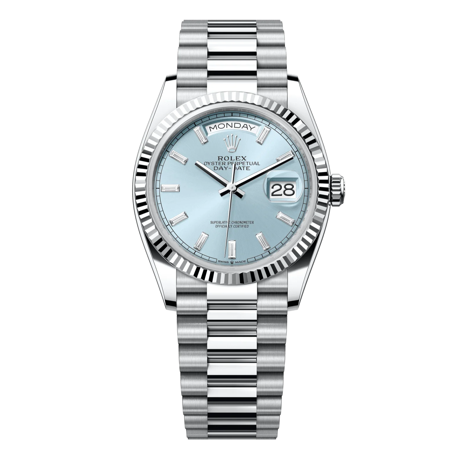Rolex Day-Date 36 mm Ice Blue Set With Diamonds Dial Platinum President Bracelet 128236-0009