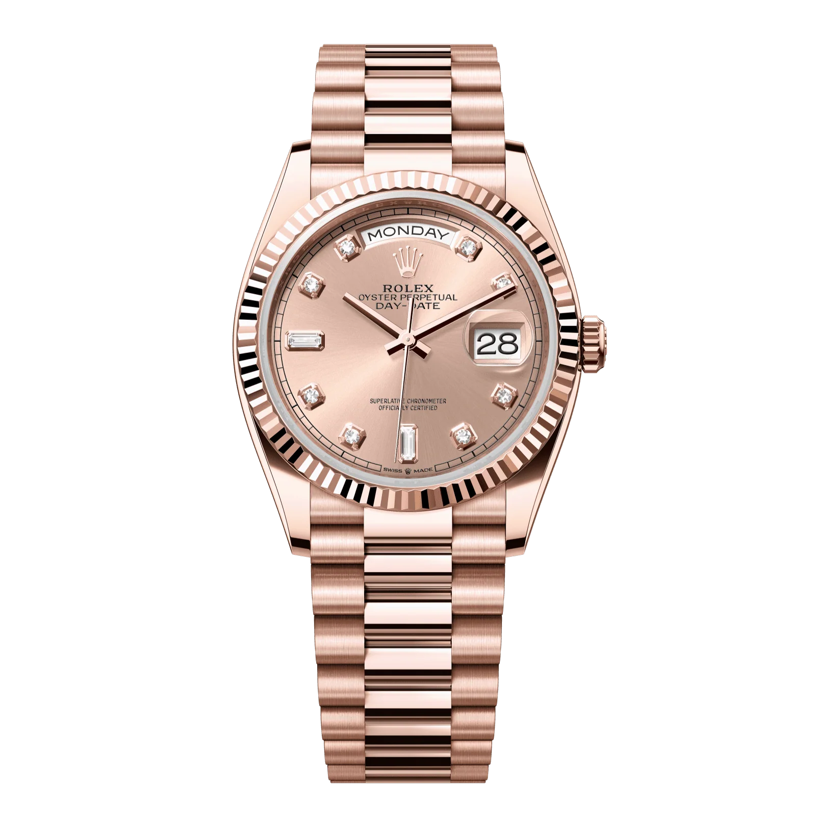Rolex Day-Date 36 mm Rosé-Colour Set With Diamonds Dial 18 kt Everose Gold President Bracelet 128235-0009