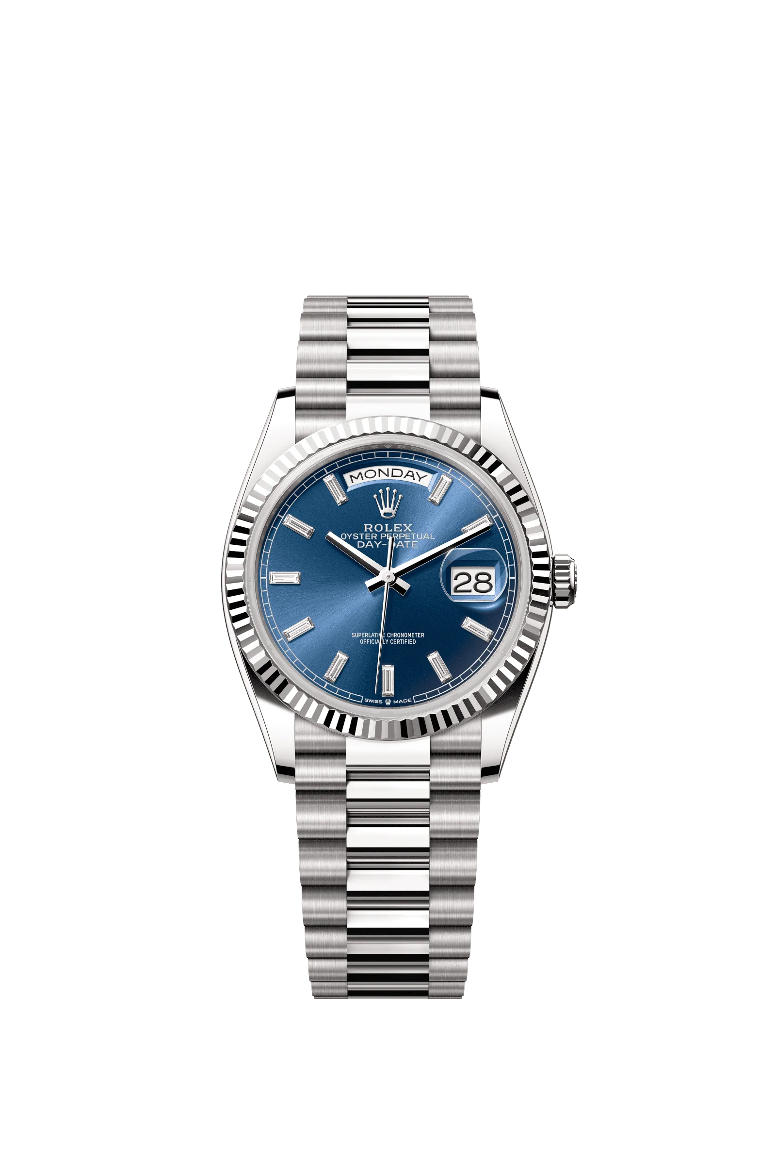 Rolex Day-Date 36mm Bright Blue Diamond Dial White Gold m128239-0069