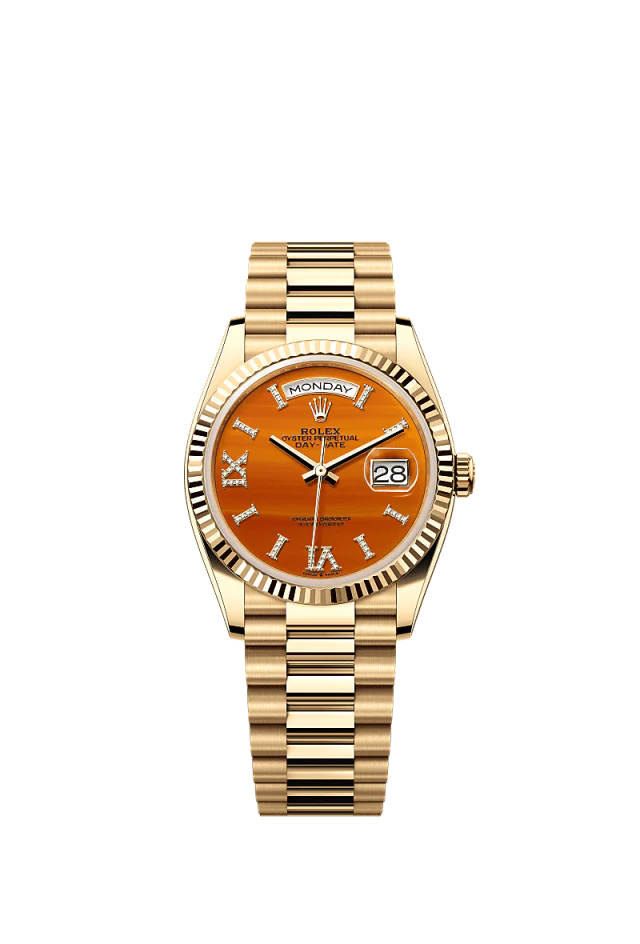 Rolex Day-Date 36mm Carnelian Dial Yellow Gold 128238