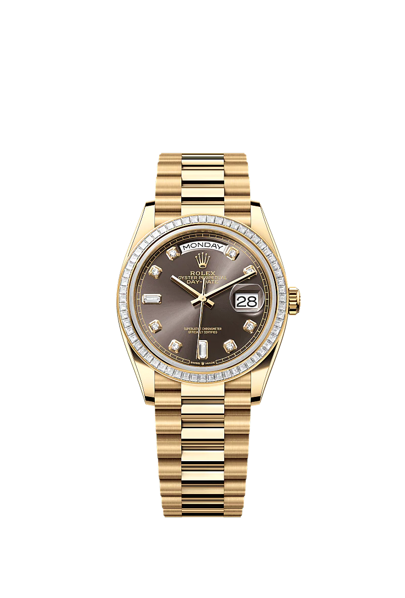 Rolex Day-Date 36mm Dark Grey Diamond Dial Yellow Gold 128398TBR