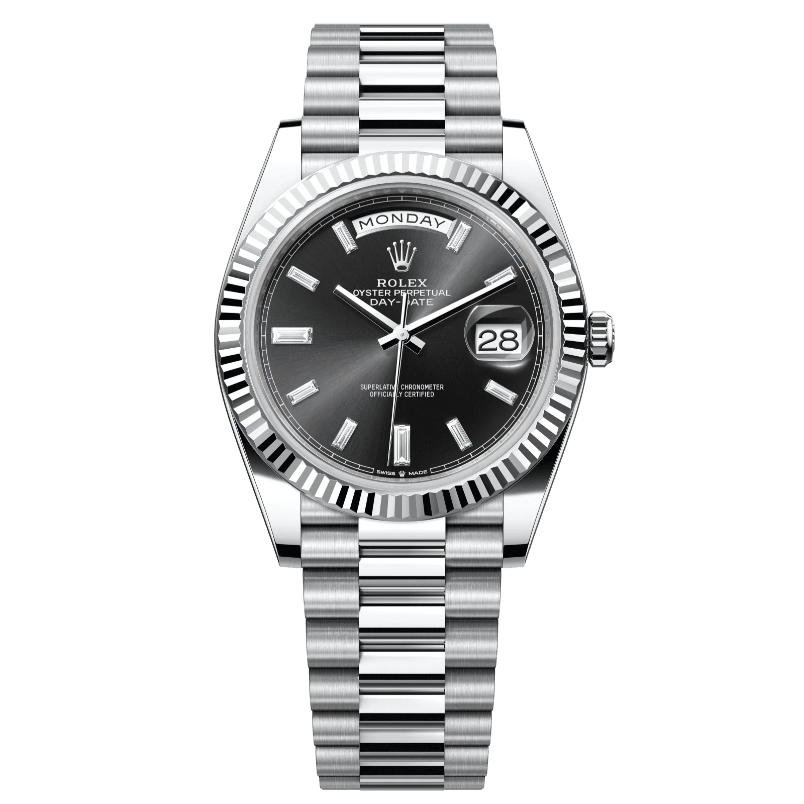 Rolex Day-Date 40 mm Bright Black Set With Diamonds Dial Platinum President Bracelet 228236-0004