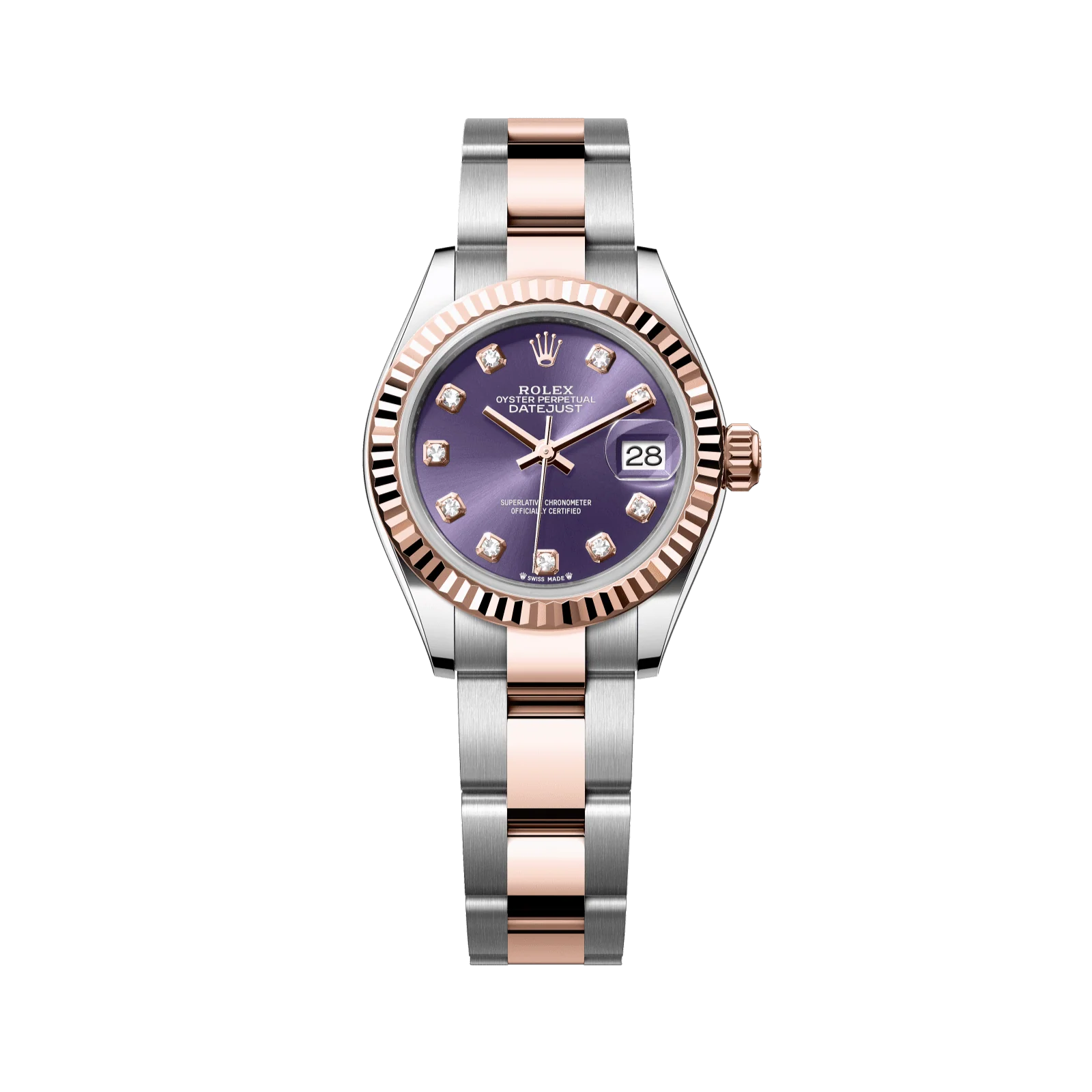 Rolex Lady-Datejust 28 mm Aubergine Set With Diamonds Dial Oystersteel and Everose Gold Oyster Bracelet 279171-0016