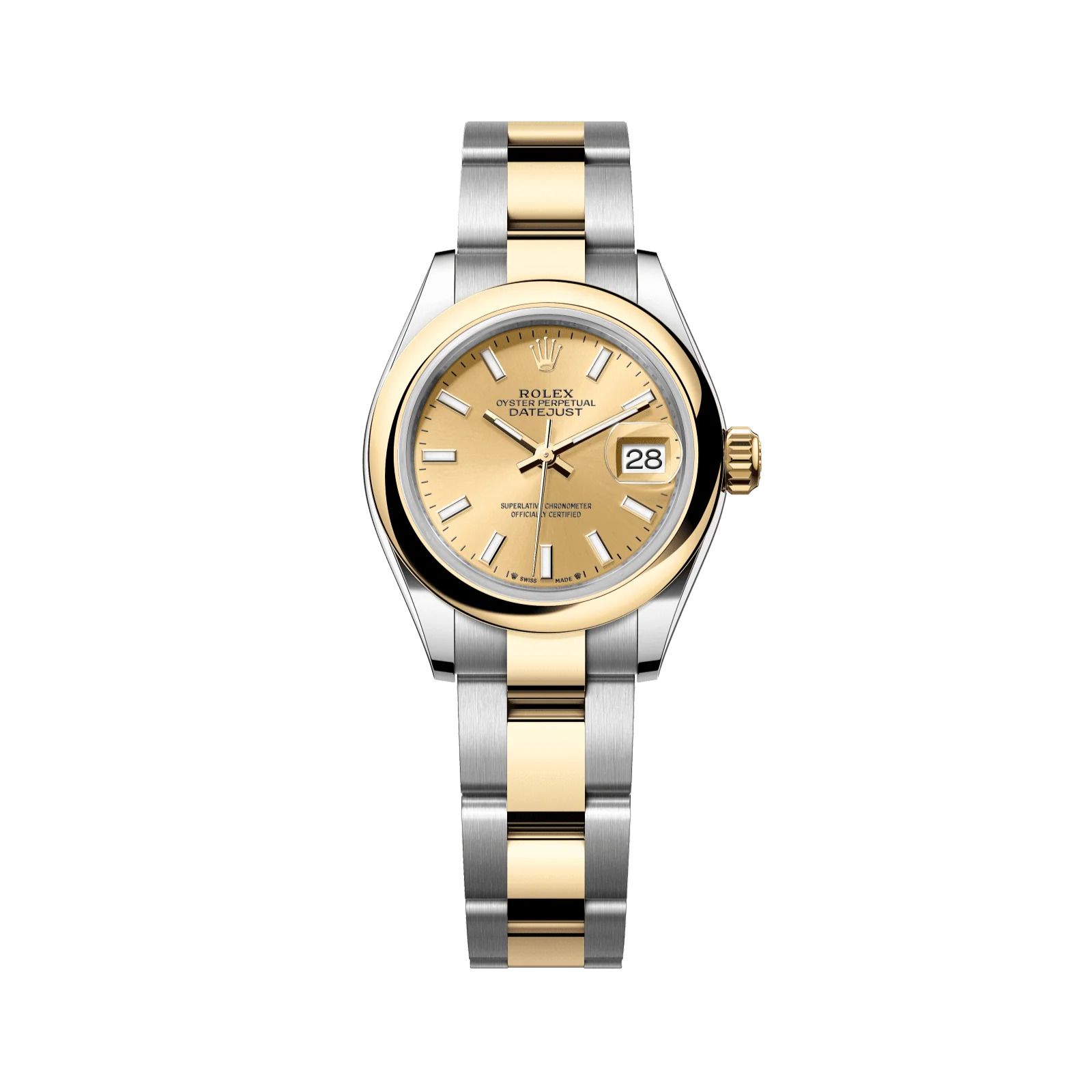 Rolex Lady-Datejust 28 mm Champagne-Colour Dial 18 kt Yellow Gold Oyster Bracelet 279163-0002