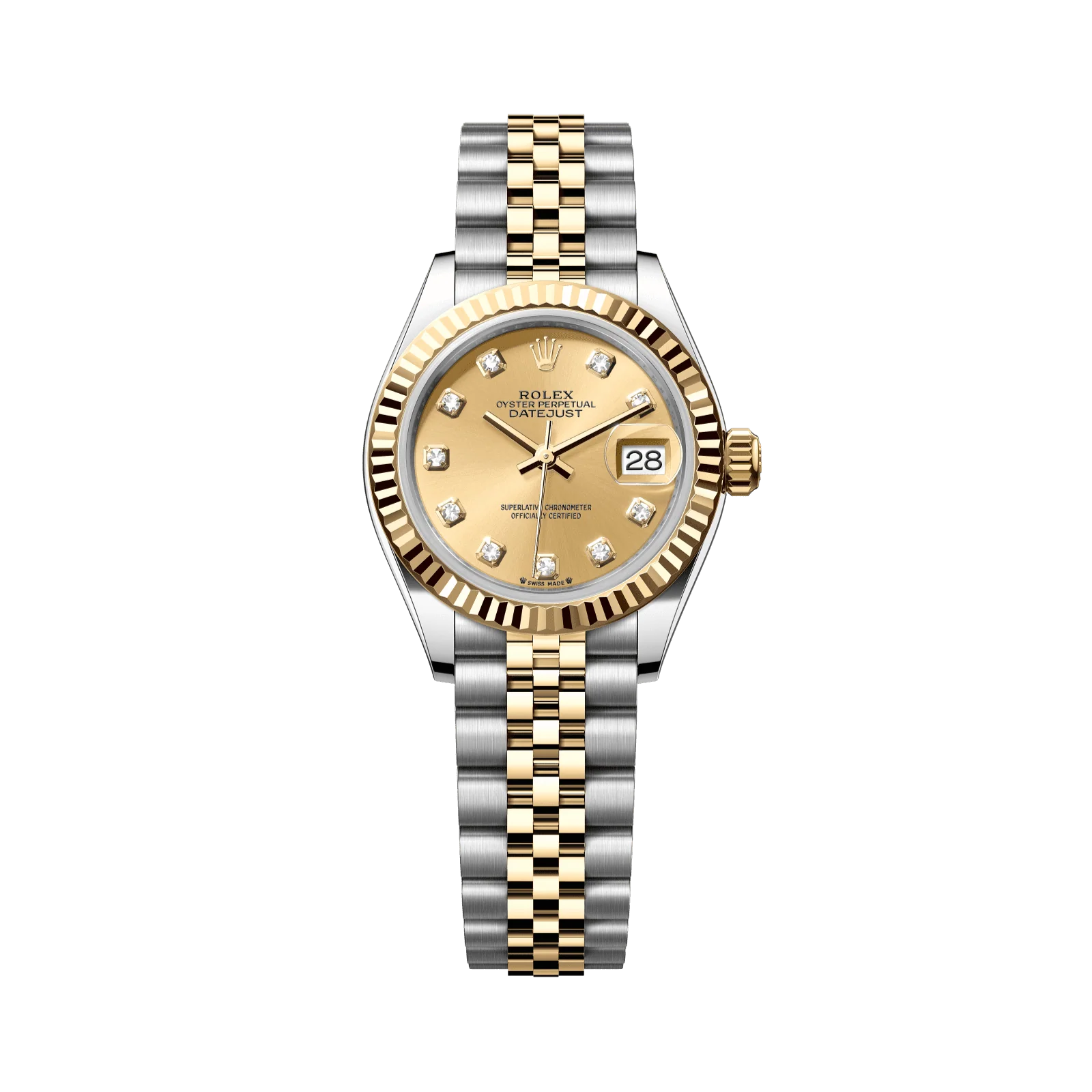 Rolex Lady-Datejust 28 mm Champagne-Colour Set With Diamonds Dial Oystersteel and 18k Yellow Gold Jubilee Bracelet 279173-0011