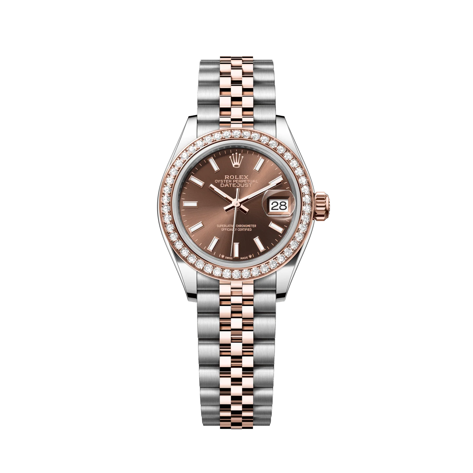 Rolex Lady-Datejust 28 mm Chocolate Dial with Diamonds Oystersteel and Everose Gold Jubilee Bracelet 279381rbr-0017