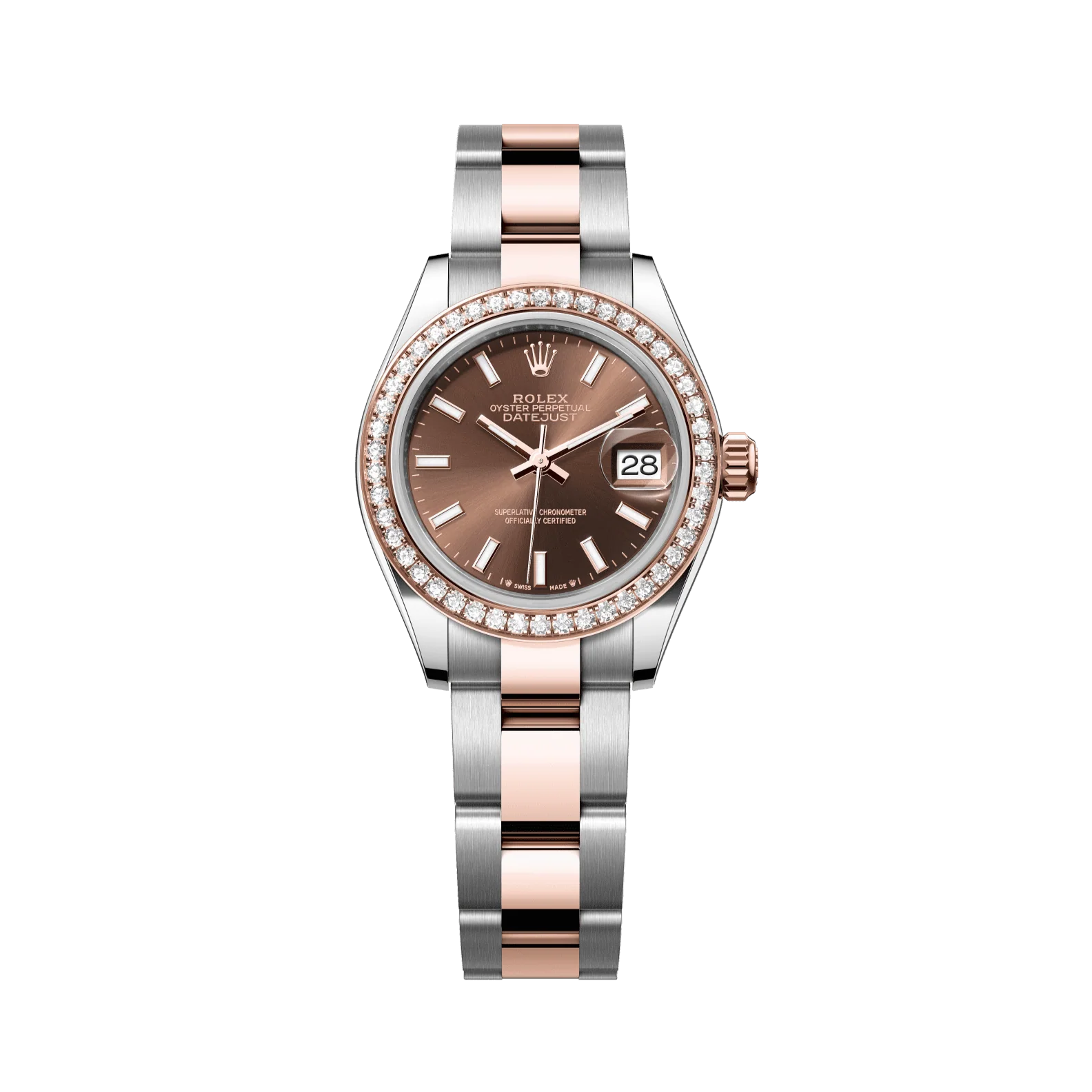 Rolex Lady-Datejust 28 mm Chocolate Dial with Diamonds Oystersteel and Everose Gold Oyster Bracelet 279381rbr-0018