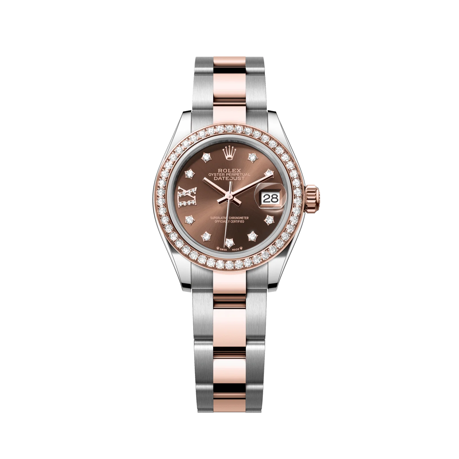 Rolex Lady-Datejust 28 mm Chocolate Set With Diamonds Dial Oystersteel and Everose Gold Oyster Bracelet 279381rbr-0004