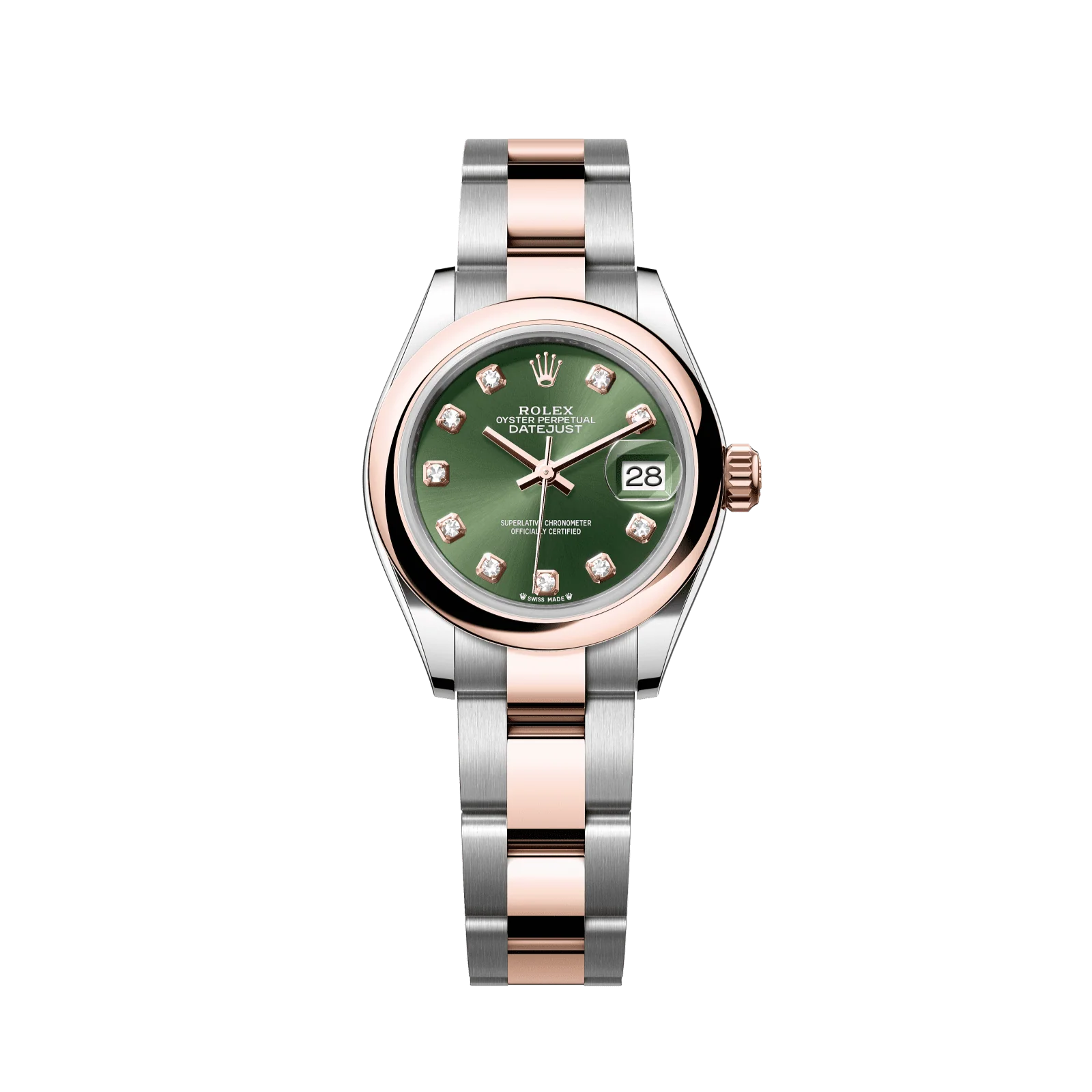 Rolex Lady-Datejust 28 mm Olive Green Set With Diamonds Dial Oystersteel and Everose Gold Oyster Bracelet 279161-0008