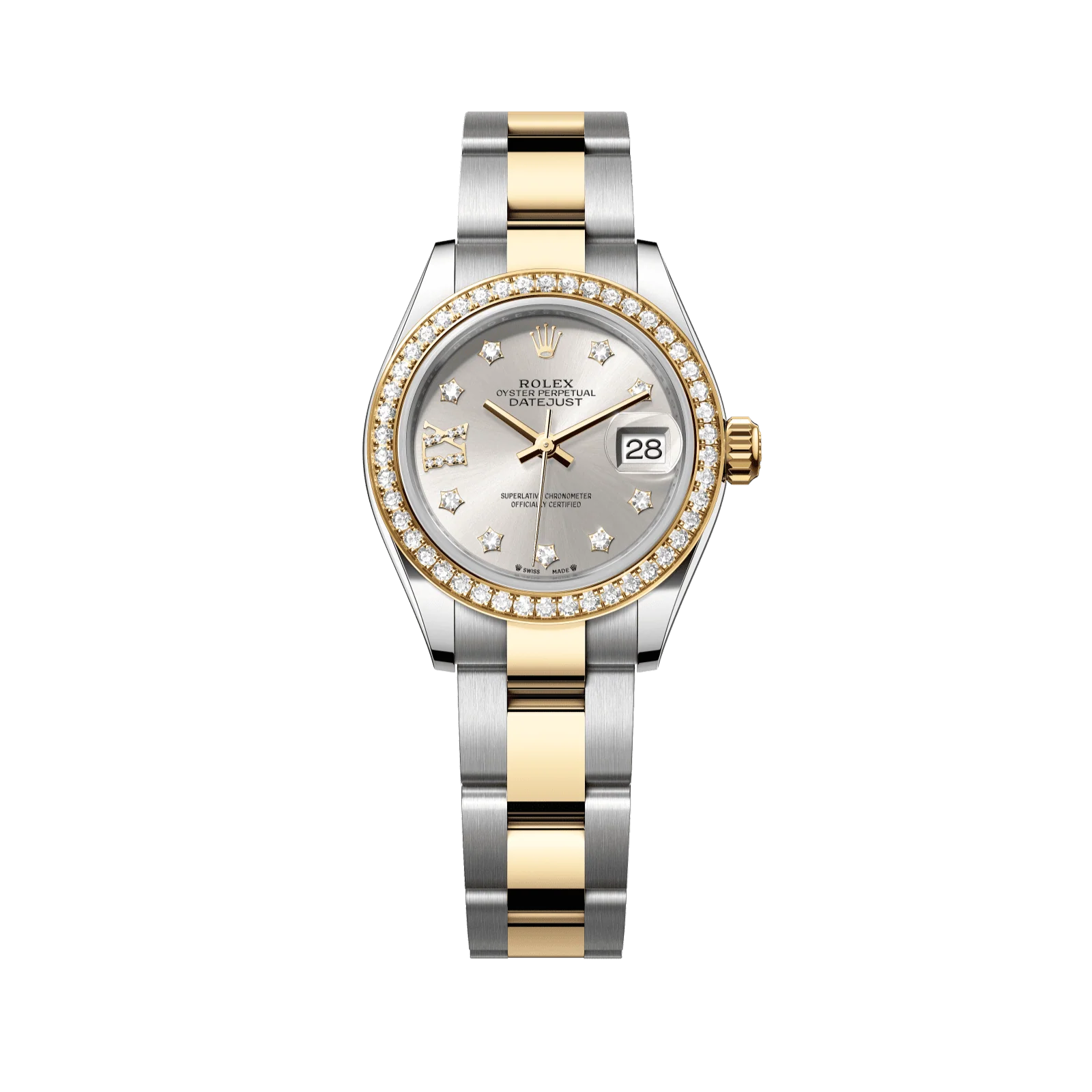Rolex Lady-Datejust 28 mm Silver Set With Diamonds Dial Oystersteel and 18k Yellow Gold Oyster Bracelet 279383rbr-0004