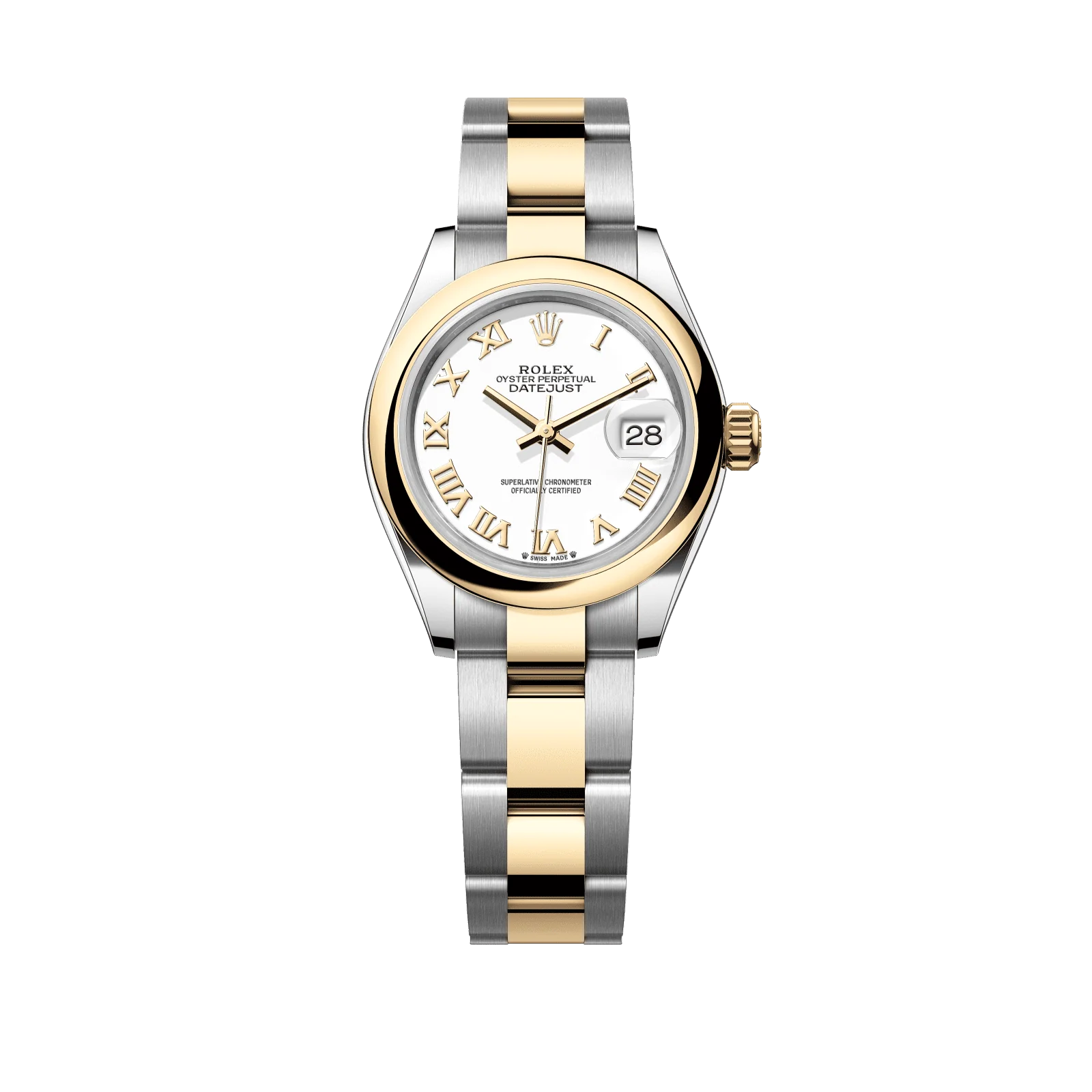 Rolex Lady-Datejust 28 mm White Dial 18 kt Yellow Gold Oyster Bracelet 279163-0024
