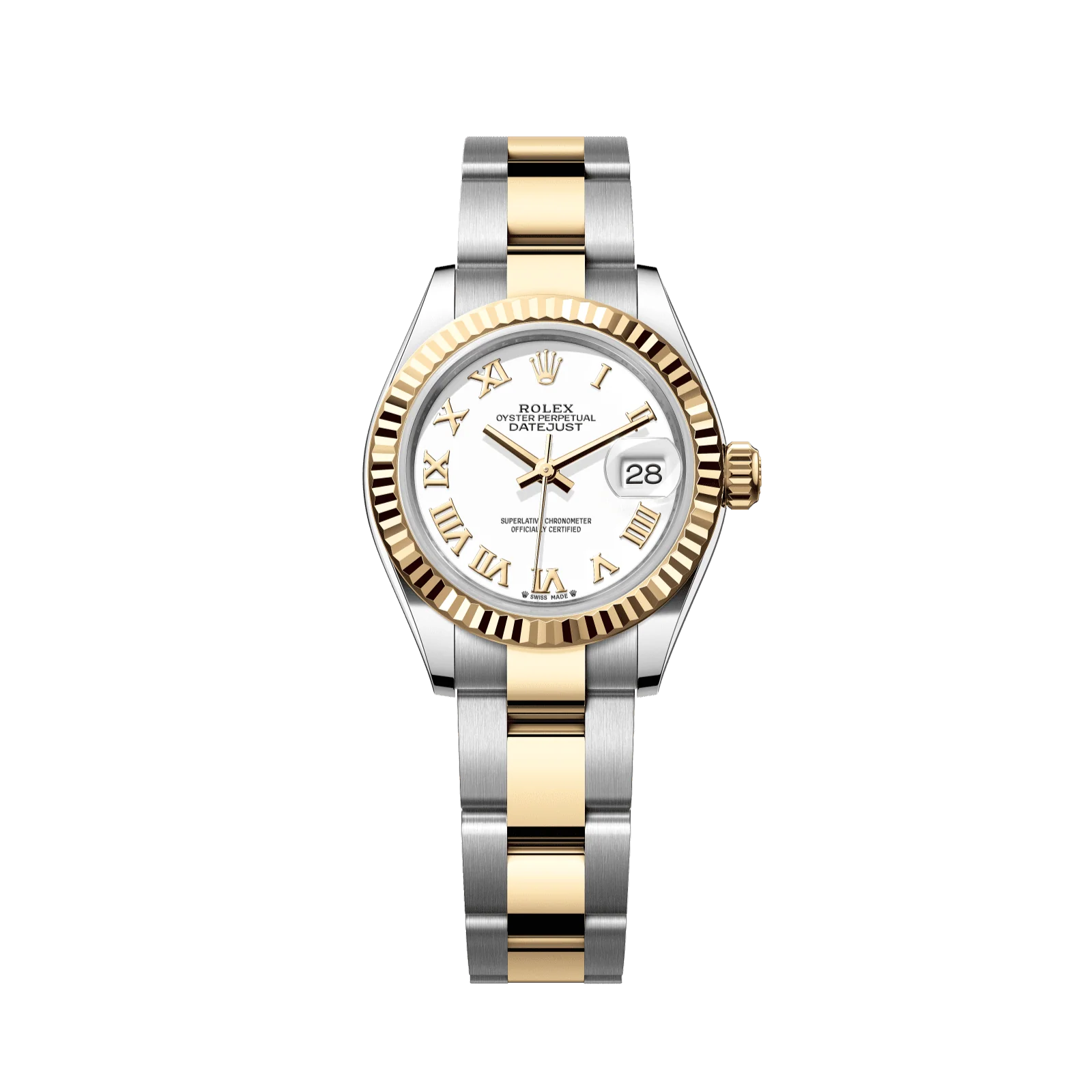 Rolex Lady-Datejust 28 mm White Dial 18 kt Yellow Gold Oyster Bracelet 279173-0024