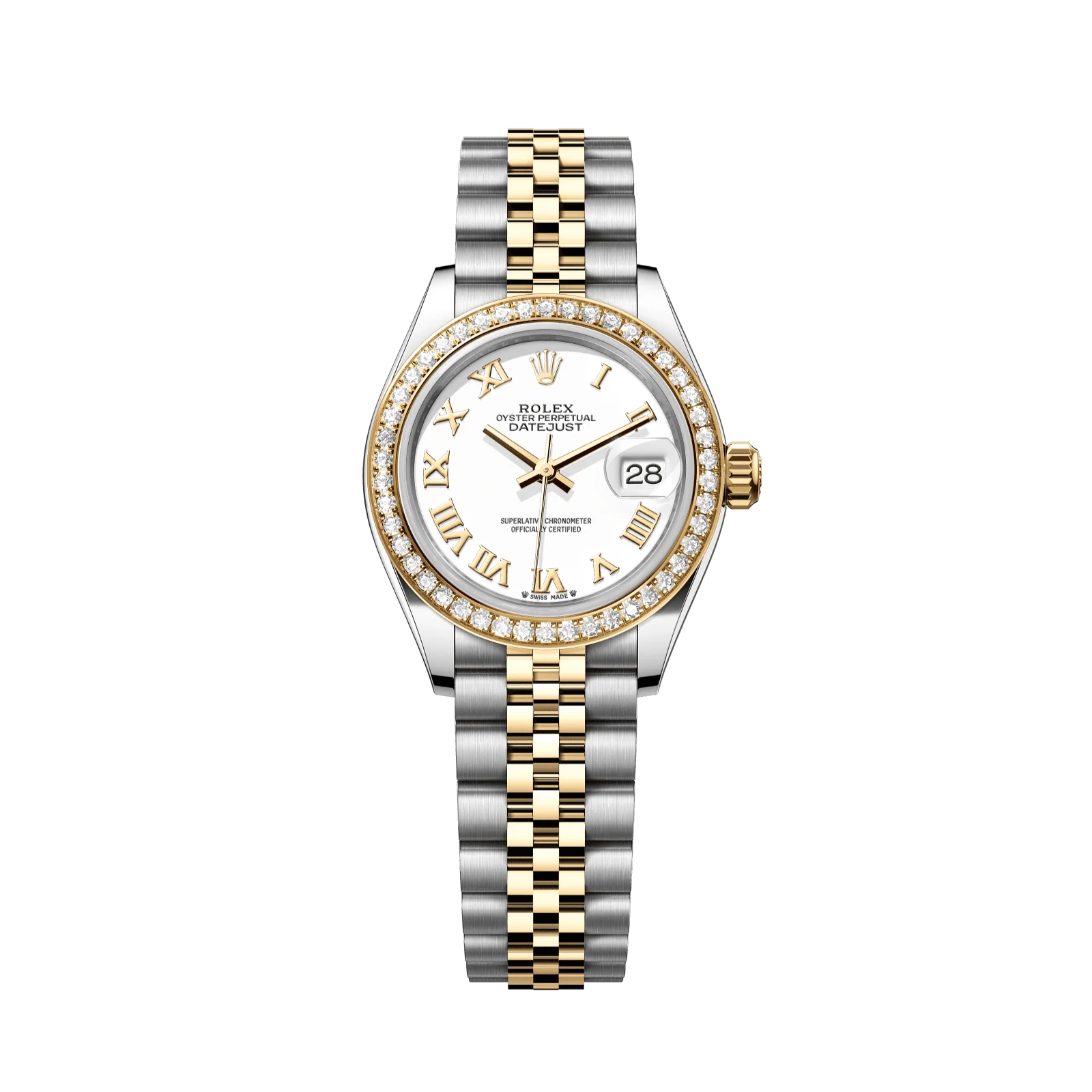 Rolex Lady-Datejust 28 mm White Dial with Diamonds Oystersteel and 18k Yellow Gold Jubilee Bracelet 279383rbr-0023