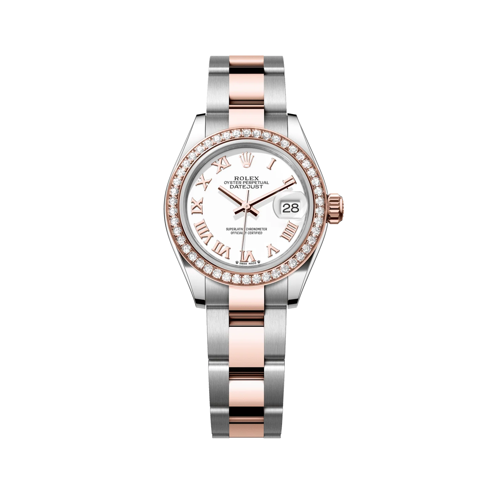 Rolex Lady-Datejust 28 mm White Dial with Diamonds Oystersteel and Everose Gold Oyster Bracelet 279381rbr-0022