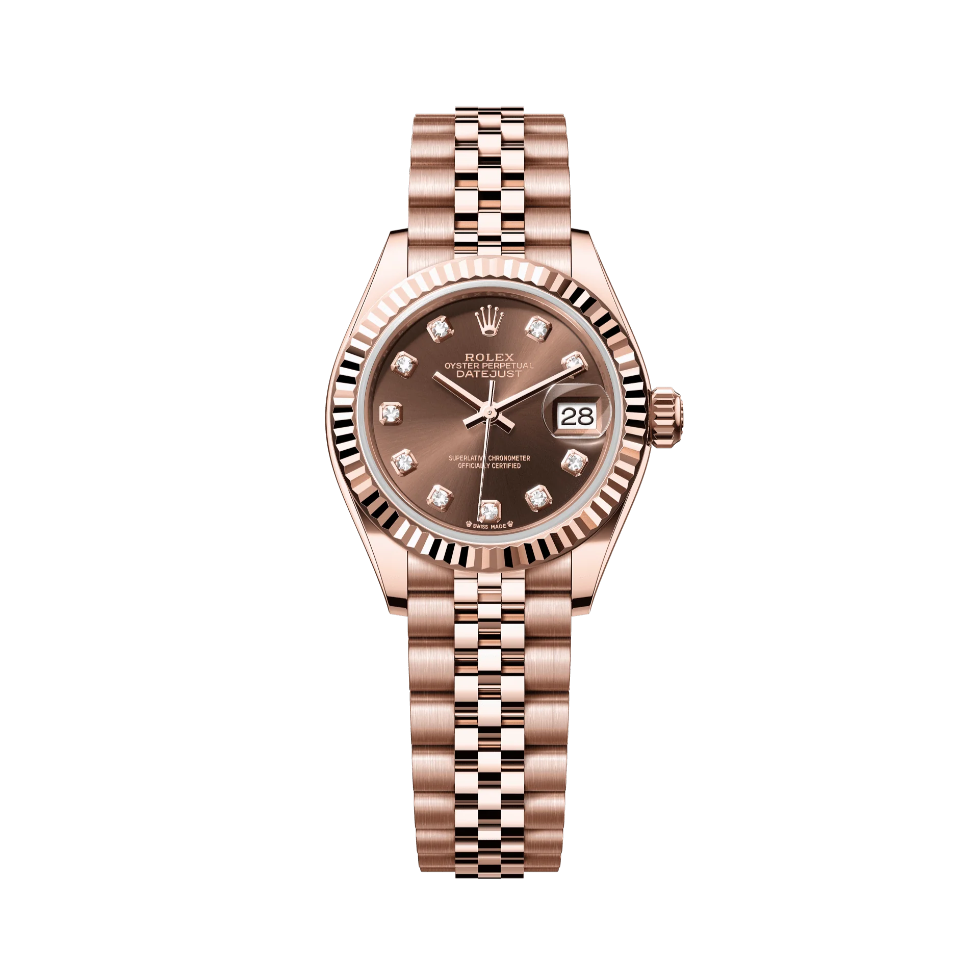 Rolex Oyster 28 mm Chocolate Set With Diamonds Dial 18 kt Everose Gold Jubilee 279175-0010