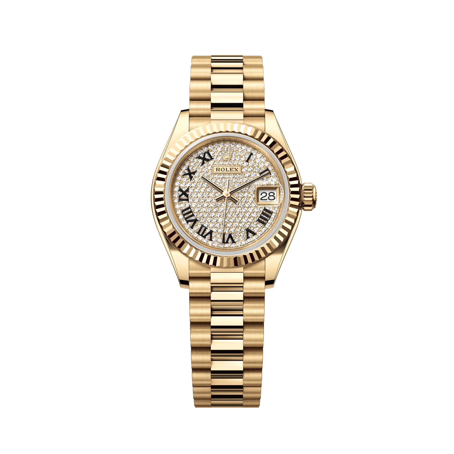 Rolex Oyster 28 mm Diamond-Paved Dial 18k Yellow Gold President Bracelet 279178-0031