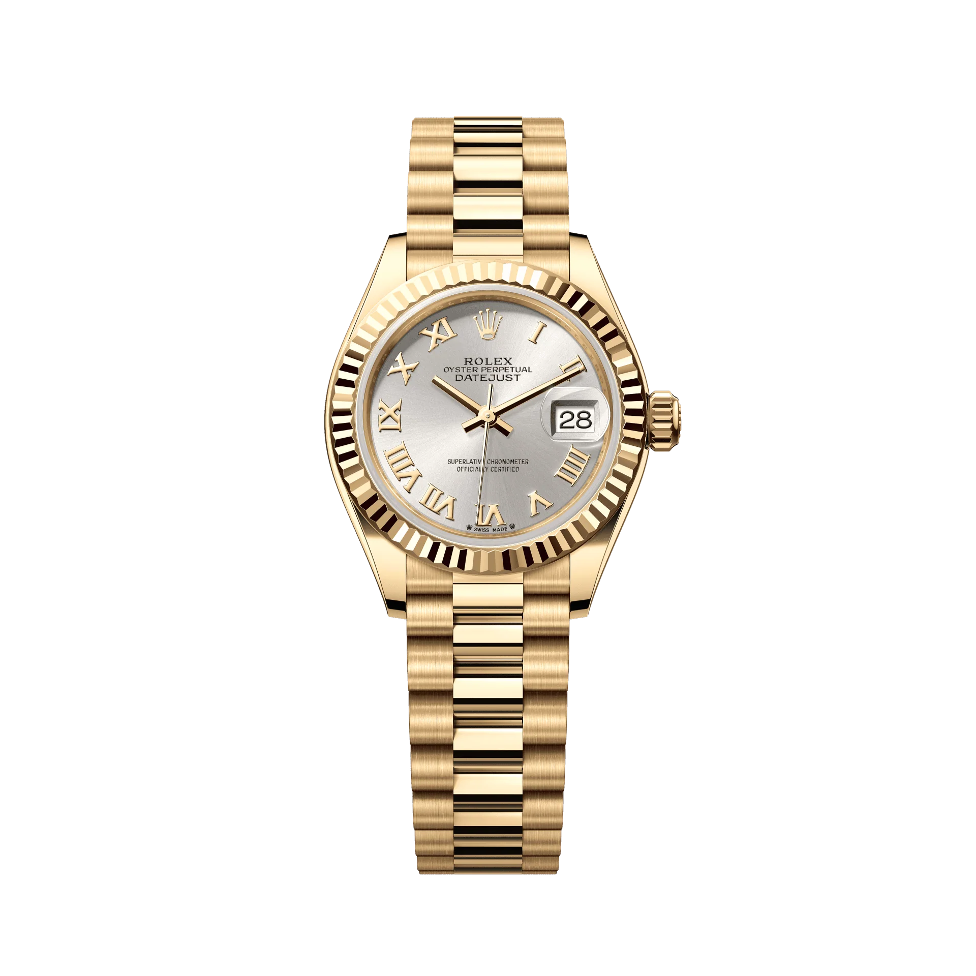 Rolex Oyster 28 mm Silver Dial 18k Yellow Gold President Bracelet 279178-0020