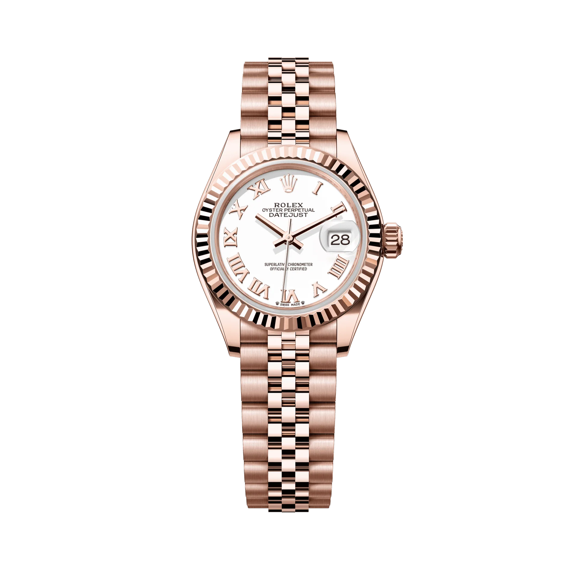 Rolex Oyster 28 mm White Dial 18 kt Everose Gold Jubilee 279175-0022