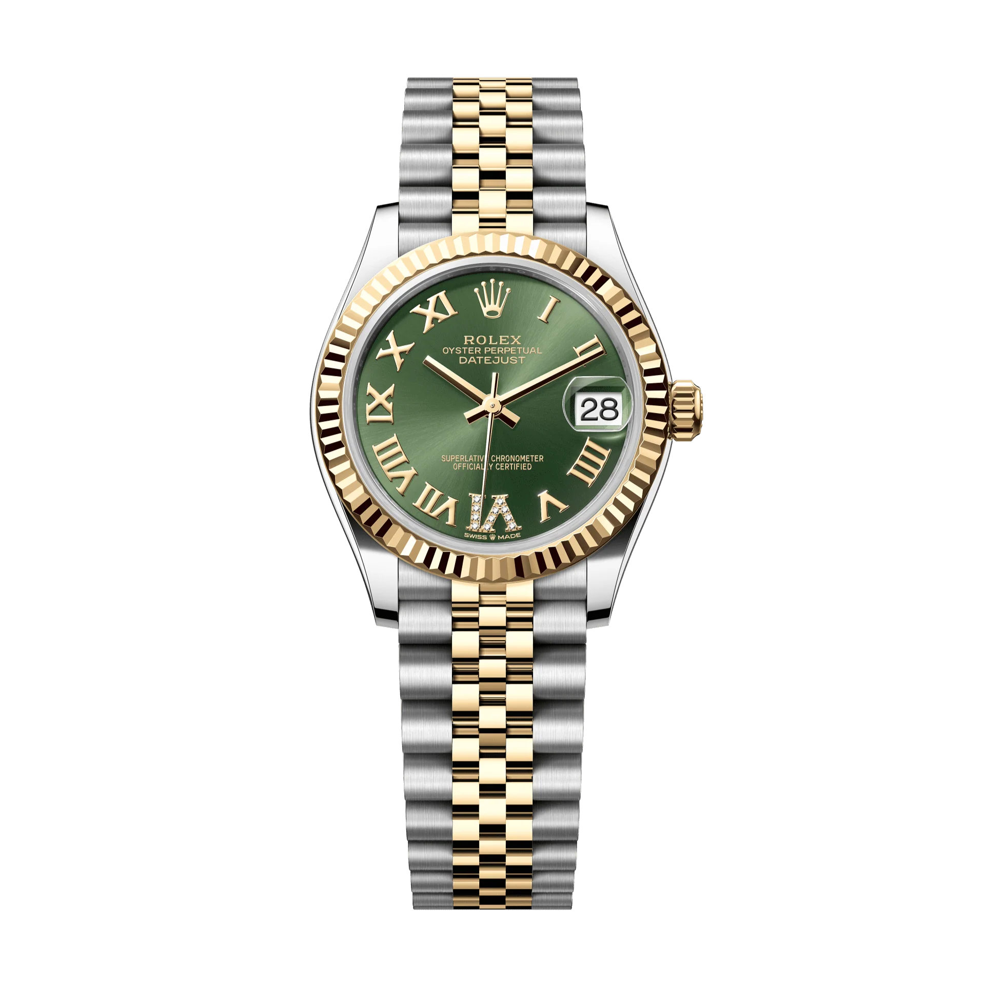 Rolex Oyster 31mm Olive Green Set With Diamond Dial Yellow Rolesor Combination Of Oystersteel And Yellow Gold Jubilee 278273-0016