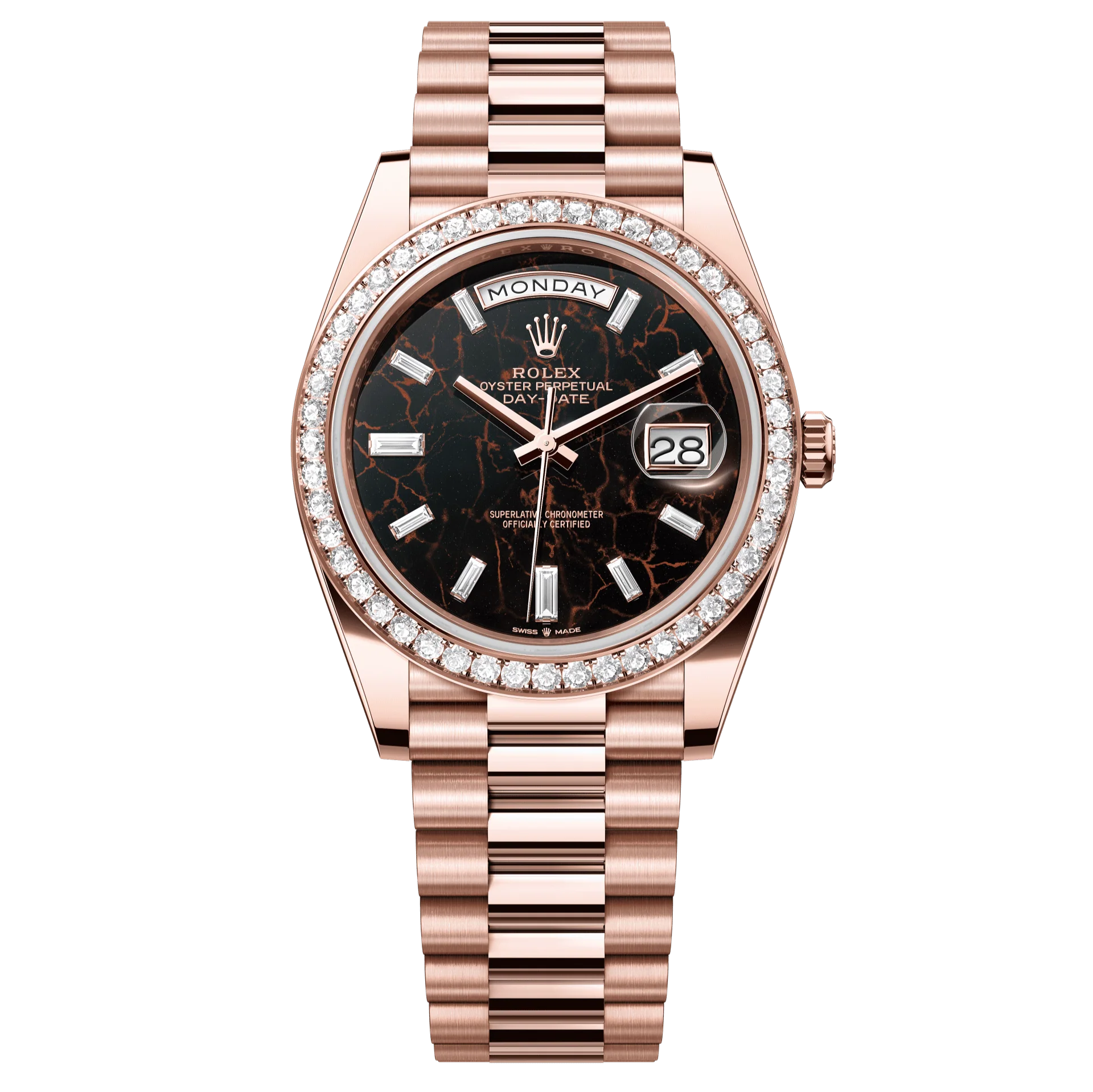 Rolex Oyster 40 mm Eisenkiesel Set With Diamonds Dial 18 kt Everose Gold President, Semi-Circular Three-Piece Links 228345rbr-0016