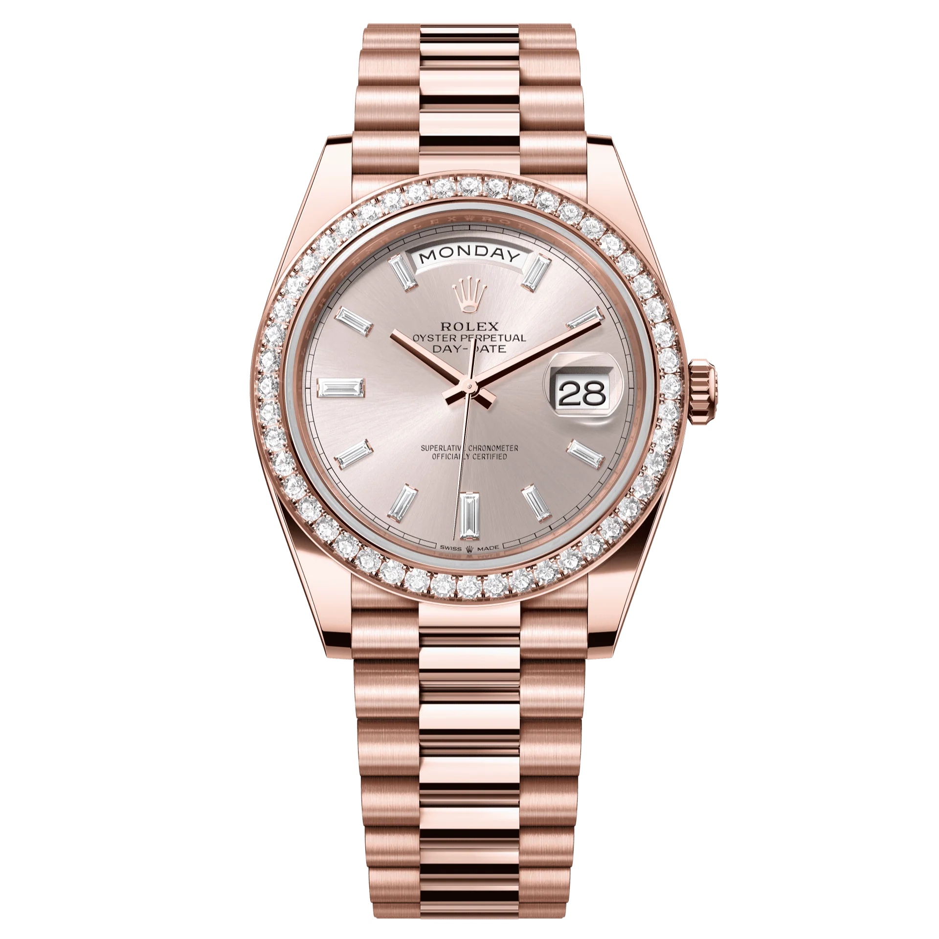Rolex Oyster 40 mm Sundust Set With Diamonds Dial 18 kt Everose Gold President, Semi-Circular Three-Piece Links 228345rbr-0007
