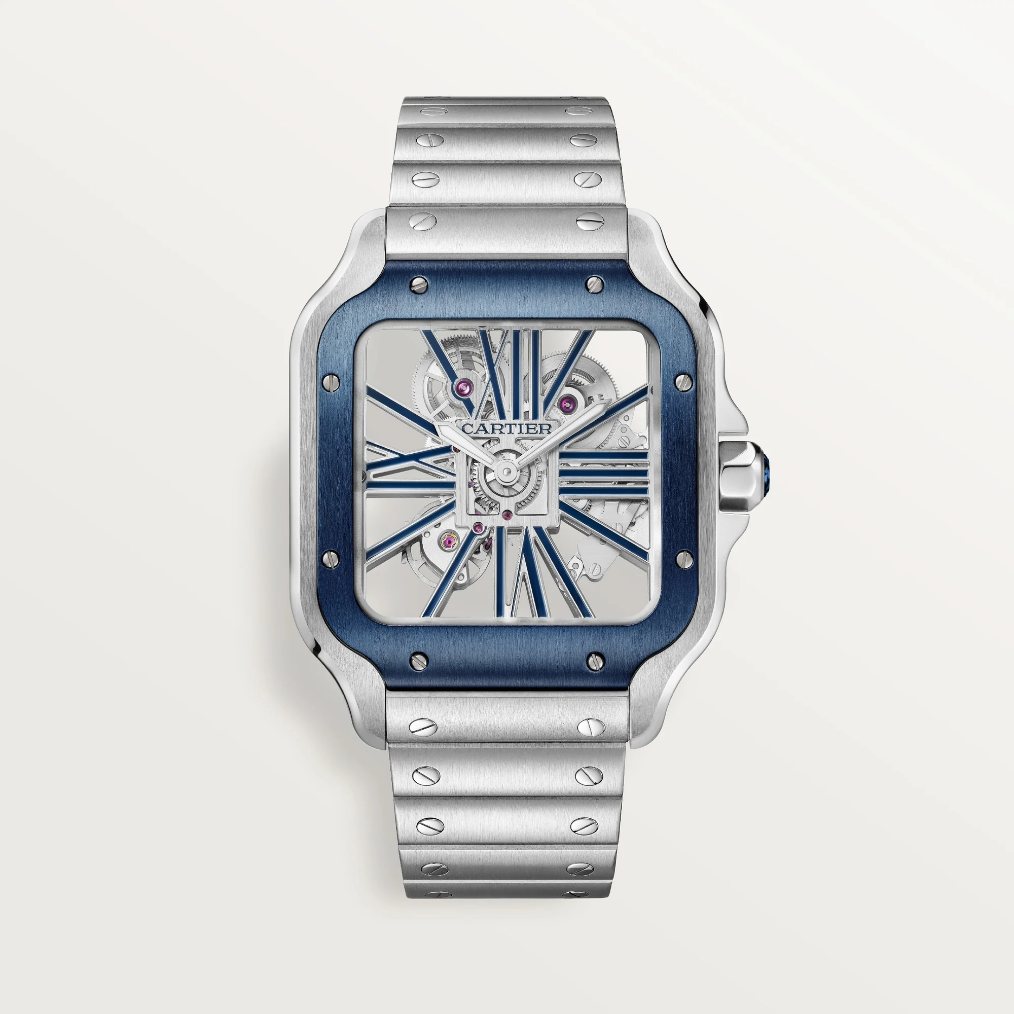 Cartier Santos Large Steel Dark Blue Dial Bracelet WHSA0026