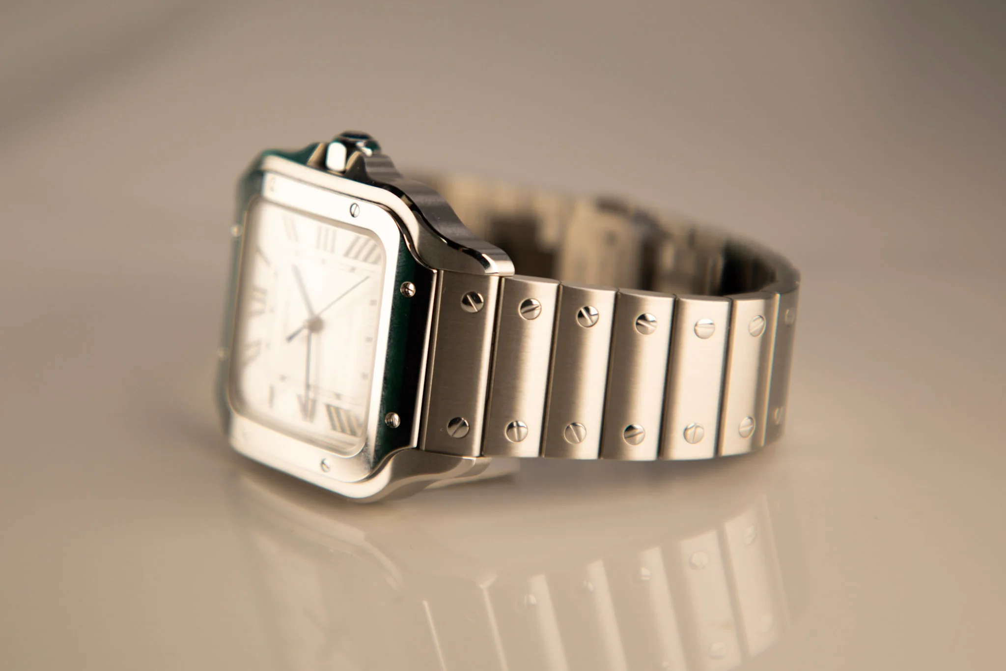 Cartier Santos Large 47.5 mm x 39.8 mm Silver Dial Steel Bracelet WSSA0018 - Image 3