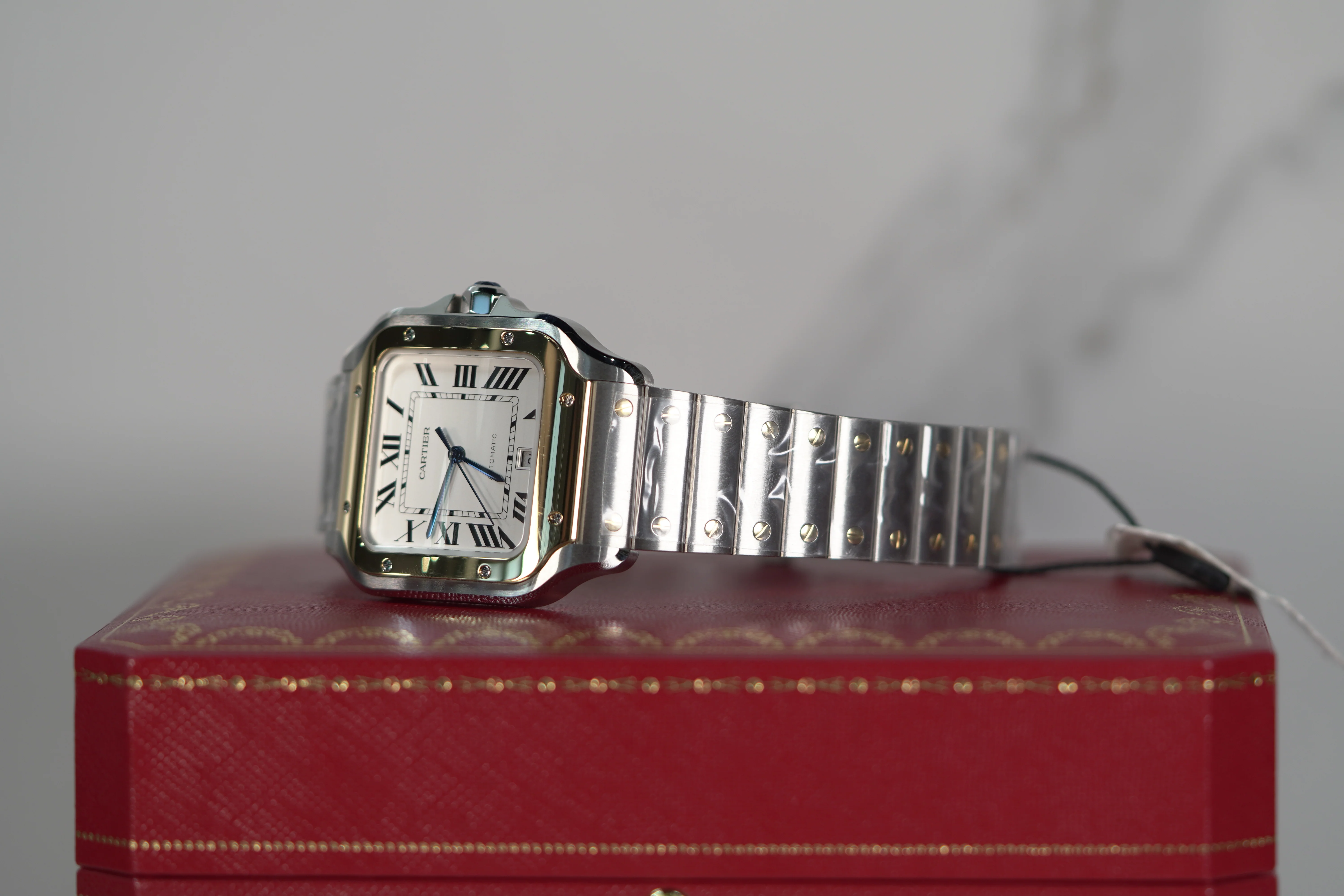 Cartier Santos Large 47.5 mm x 39.8 mm Yellow Gold Silver Dial Steel Bracelet W2SA0009 - Image 3