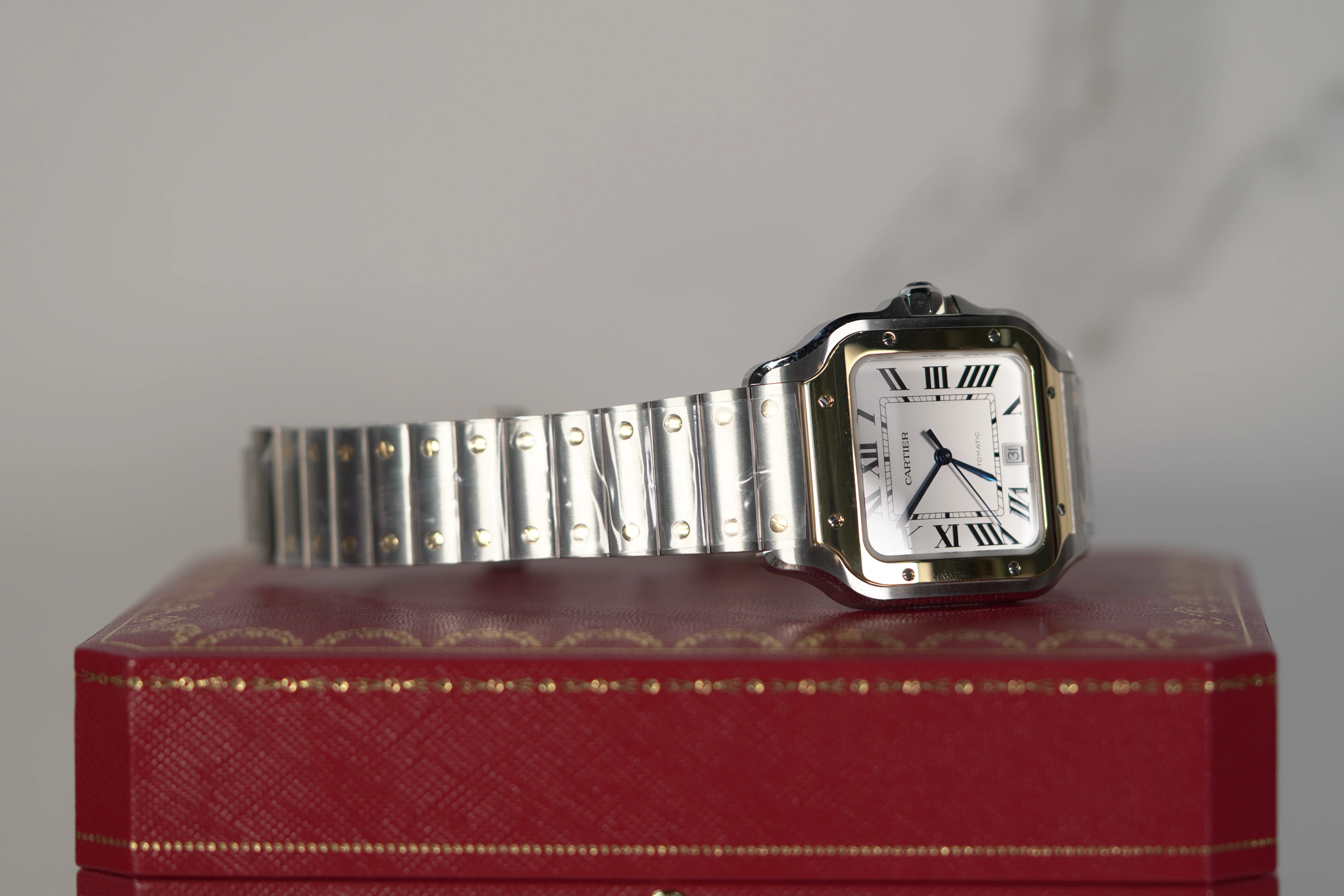 Cartier Santos Large 47.5 mm x 39.8 mm Yellow Gold Silver Dial Steel Bracelet W2SA0009 - Image 5