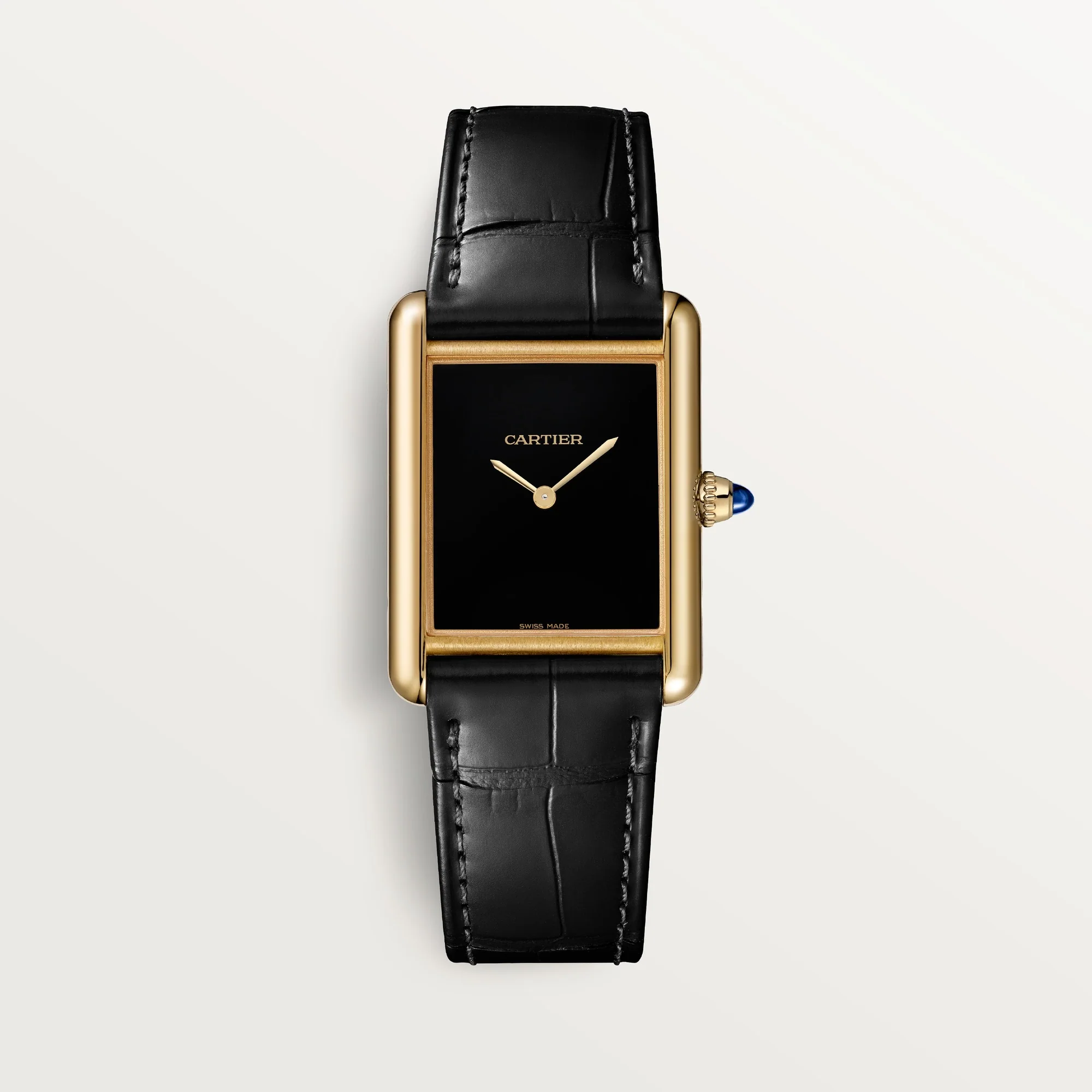Cartier Tank Louis Large Yellow Gold Black Lacquer Dial Black Leather Strap WGTA0091
