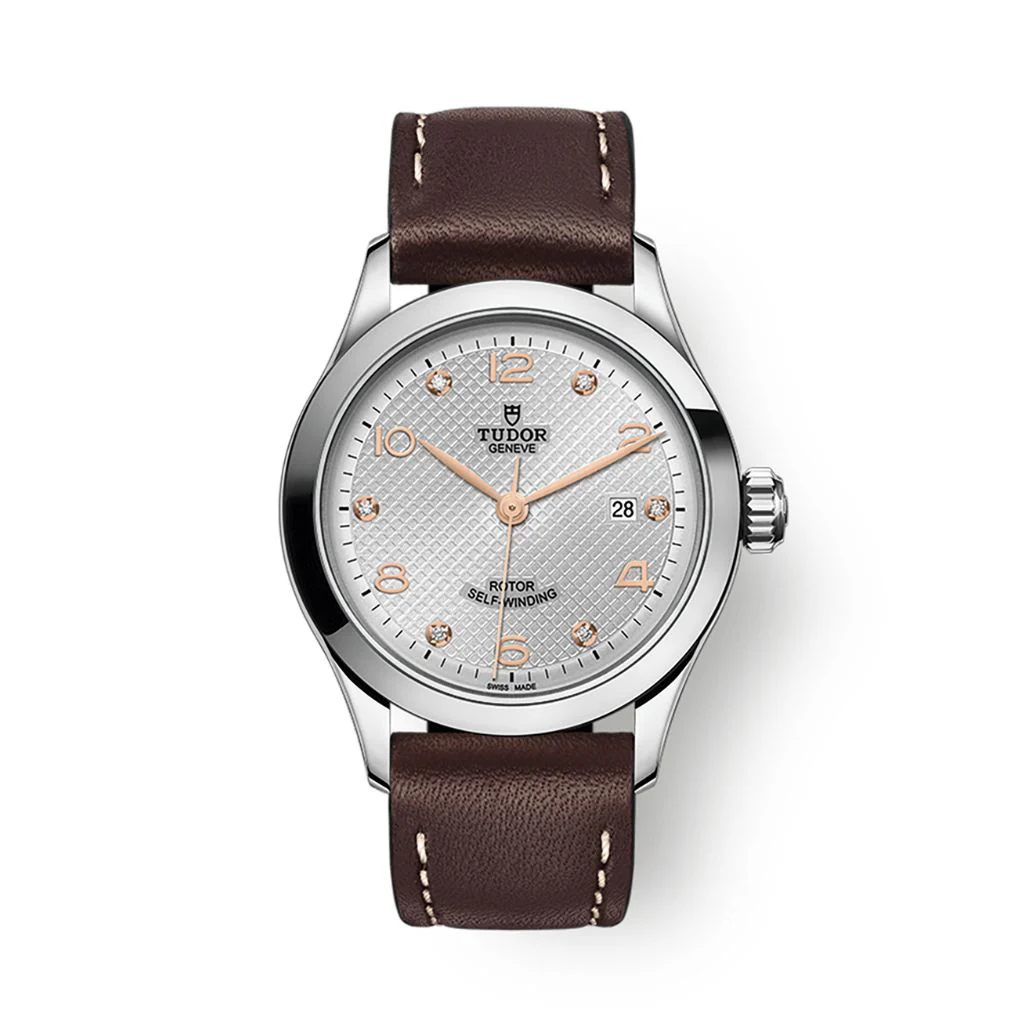 Tudor 1926 28 mm Silver Dial with Diamonds Stainless Steel Leather Strap M91350-0007