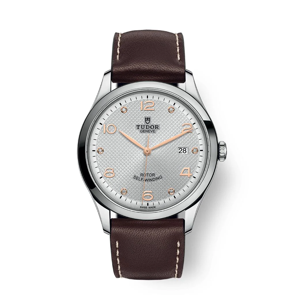 Tudor 1926 41 mm Silver Dial with Diamonds Stainless Steel Leather Strap M91650-0007