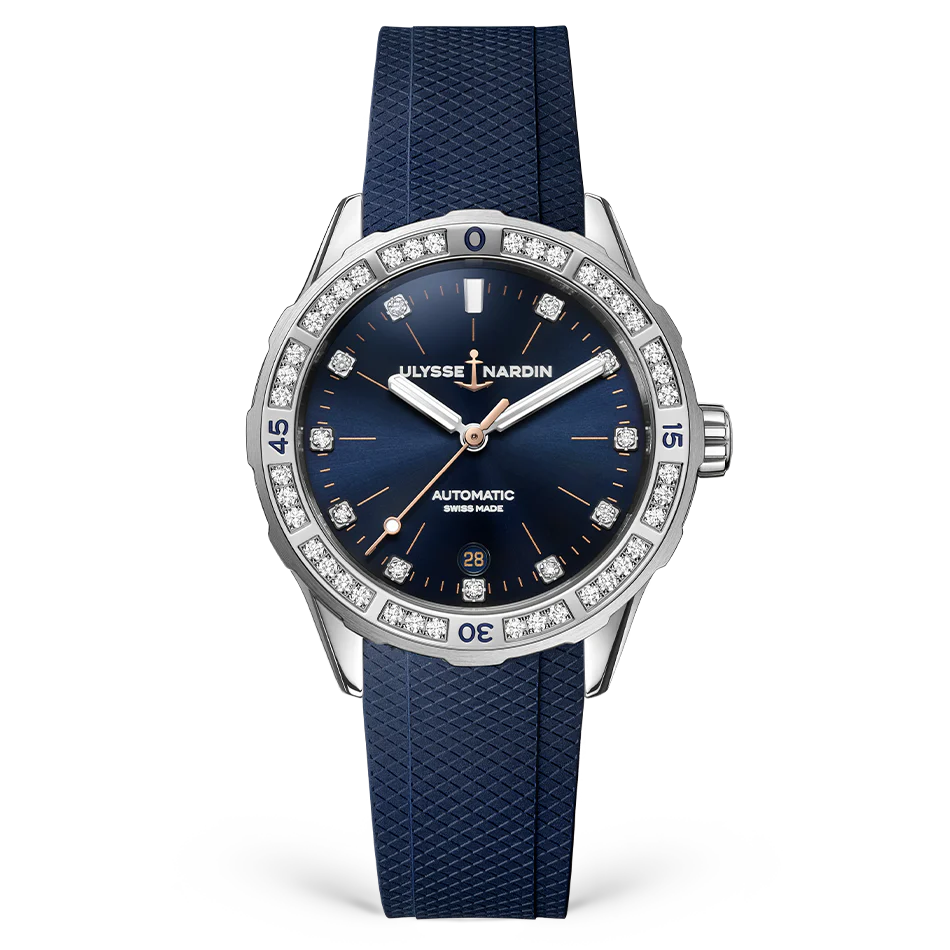 Ulysse Nardin Diver 39 mm Dark Blue Dial with Diamonds Stainless Steel Rubber Strap 8163-182B-3/13